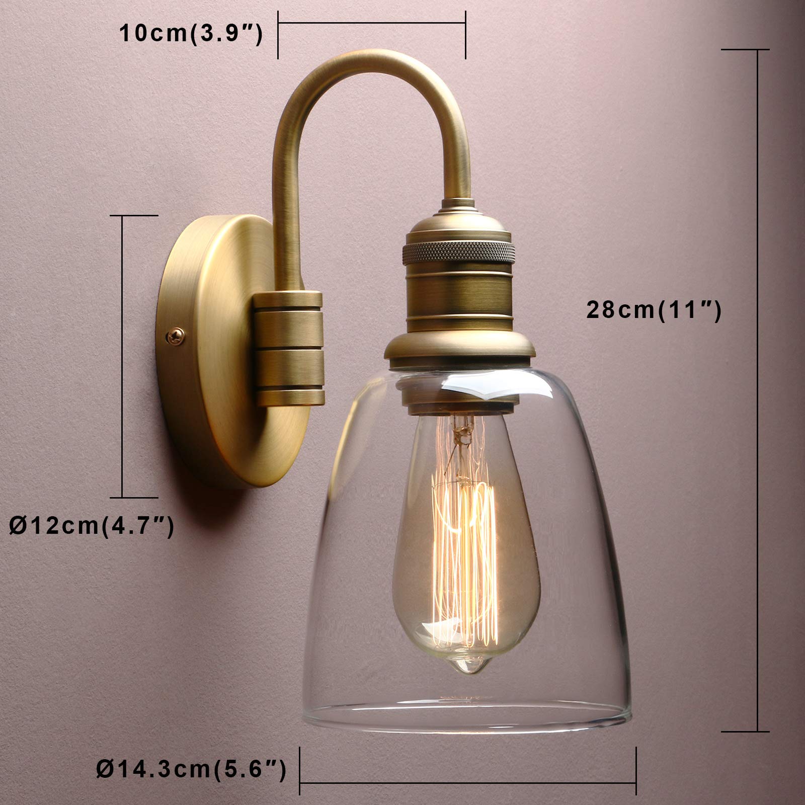 Yosoan 1-Light Wall Sconce, Brass Vintage Indoor Lamp, Glass Shade, Antique Finish, Model 6122