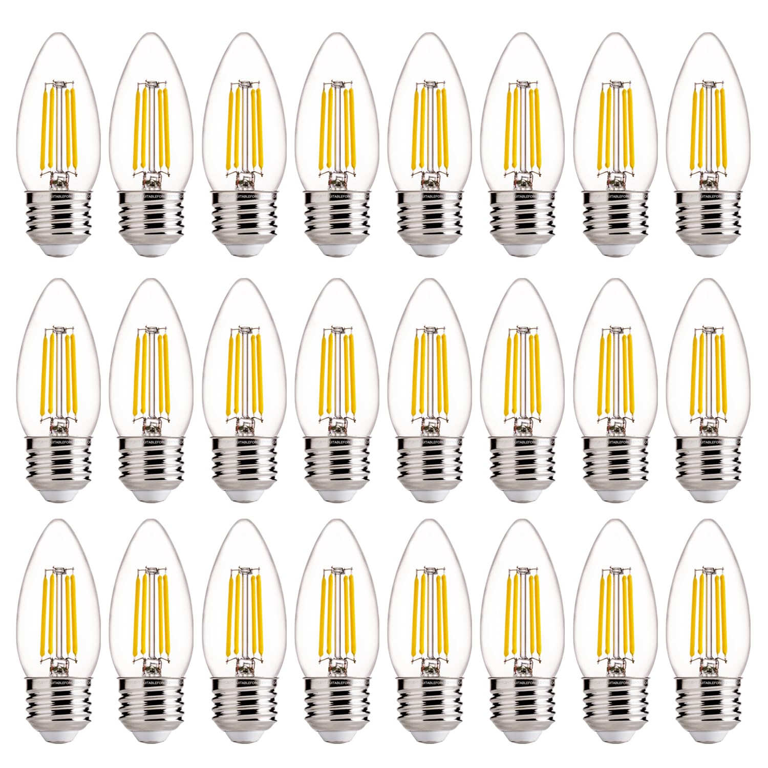 Flsnt 60W Equivalent Led Chandelier Light Bulbs, Dimmable Led B11 E26 Candelabra Base Bulbs, 3500K Natural White, 550Lm, 24 Pack