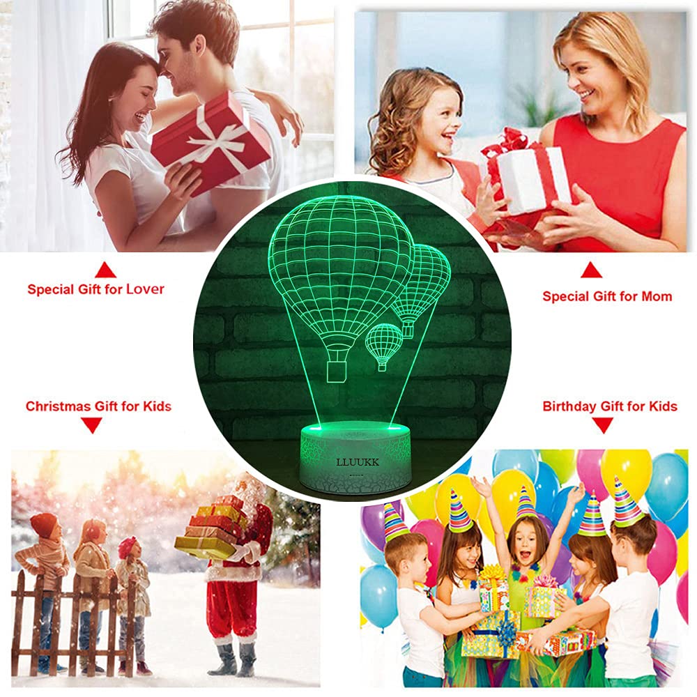 Hot Air Balloon Night Light 3D Visual Led Desk Lamp Fire Balloon Toy Household Home Room Decor 7 Colors Change Touch Table Light