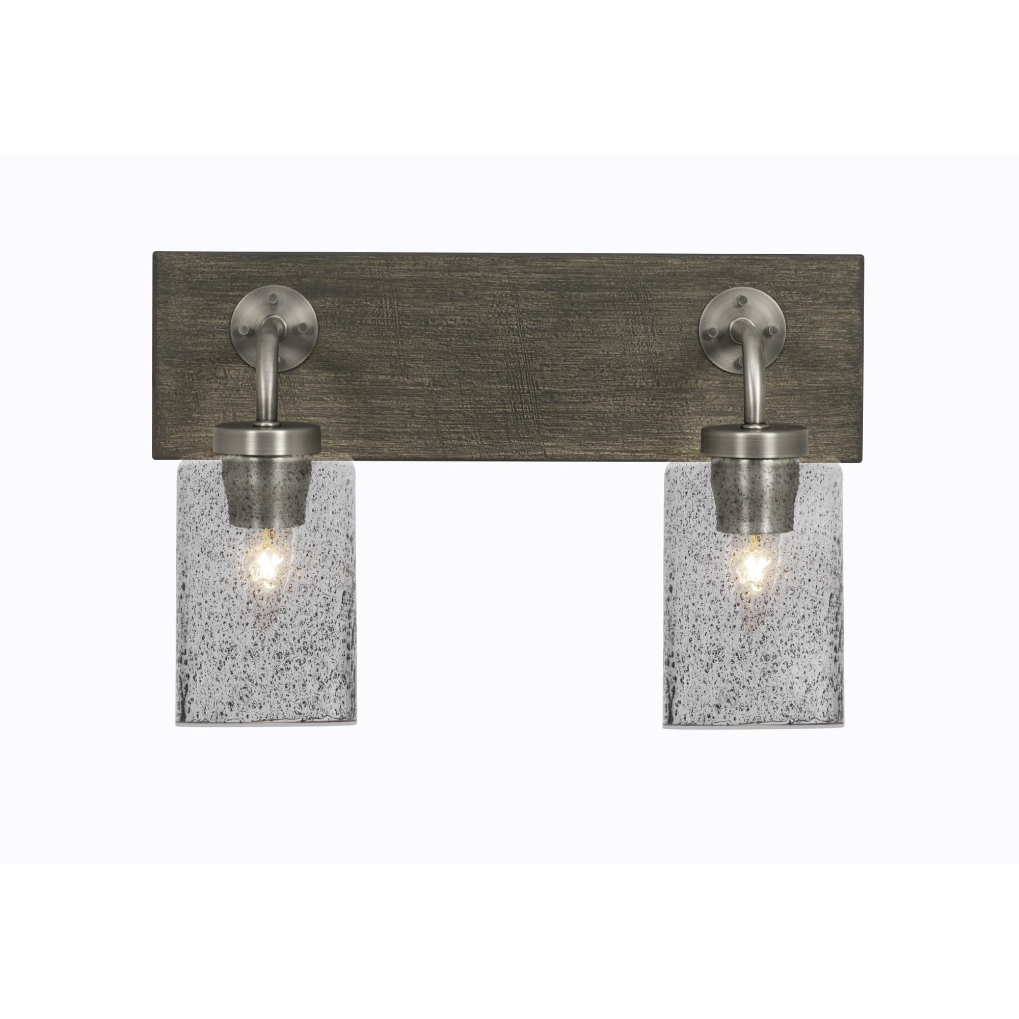 Oxbridge 2 Light Bath Bar In Graphite & Painted Distressed Wood-Look Metal Finish With 4" Smoke Bubble Glass