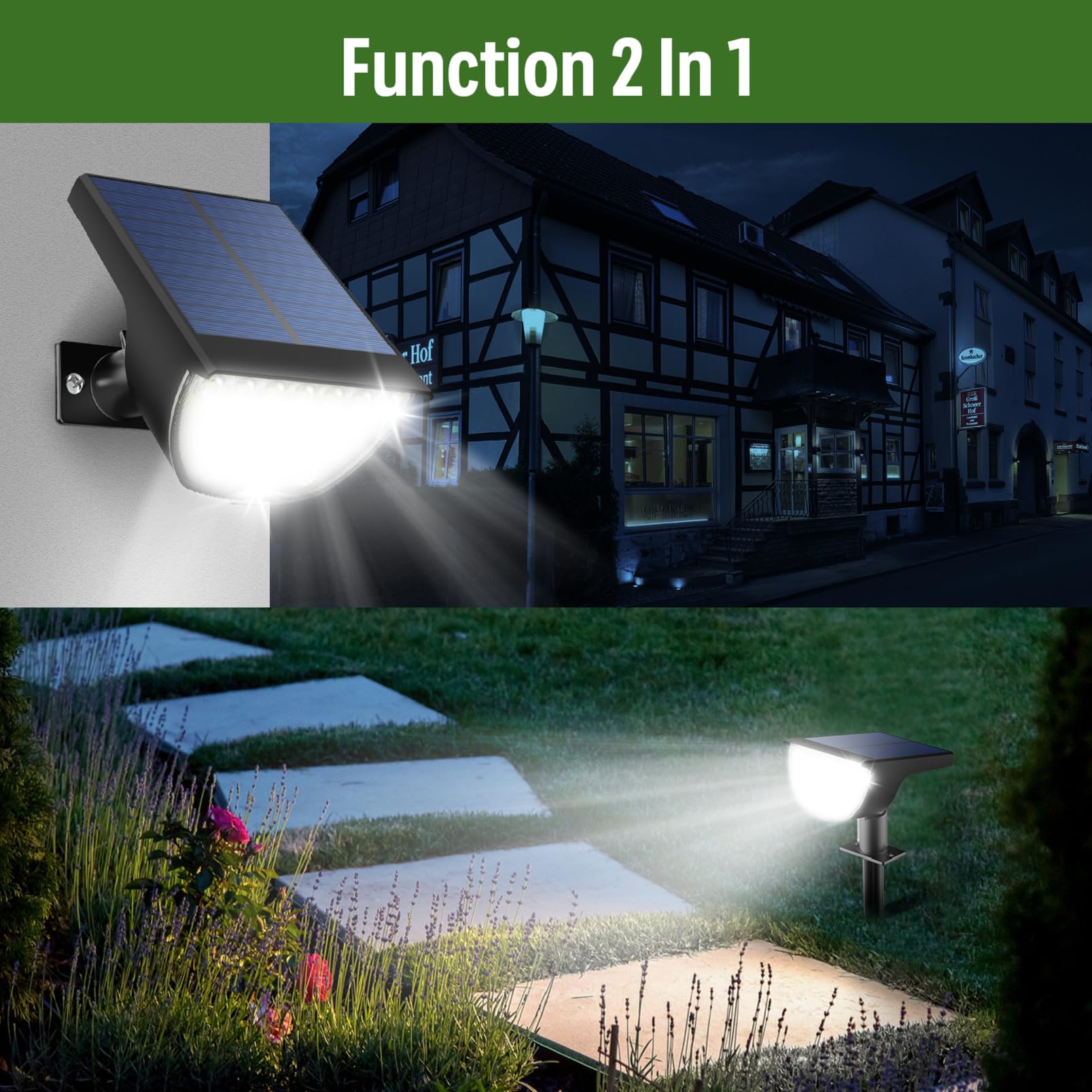 GKGG Solar Spot Lights Outdoor, IP65 Waterproof, 76 LED, 3 Lighting Modes, 4 Pack, Cool White