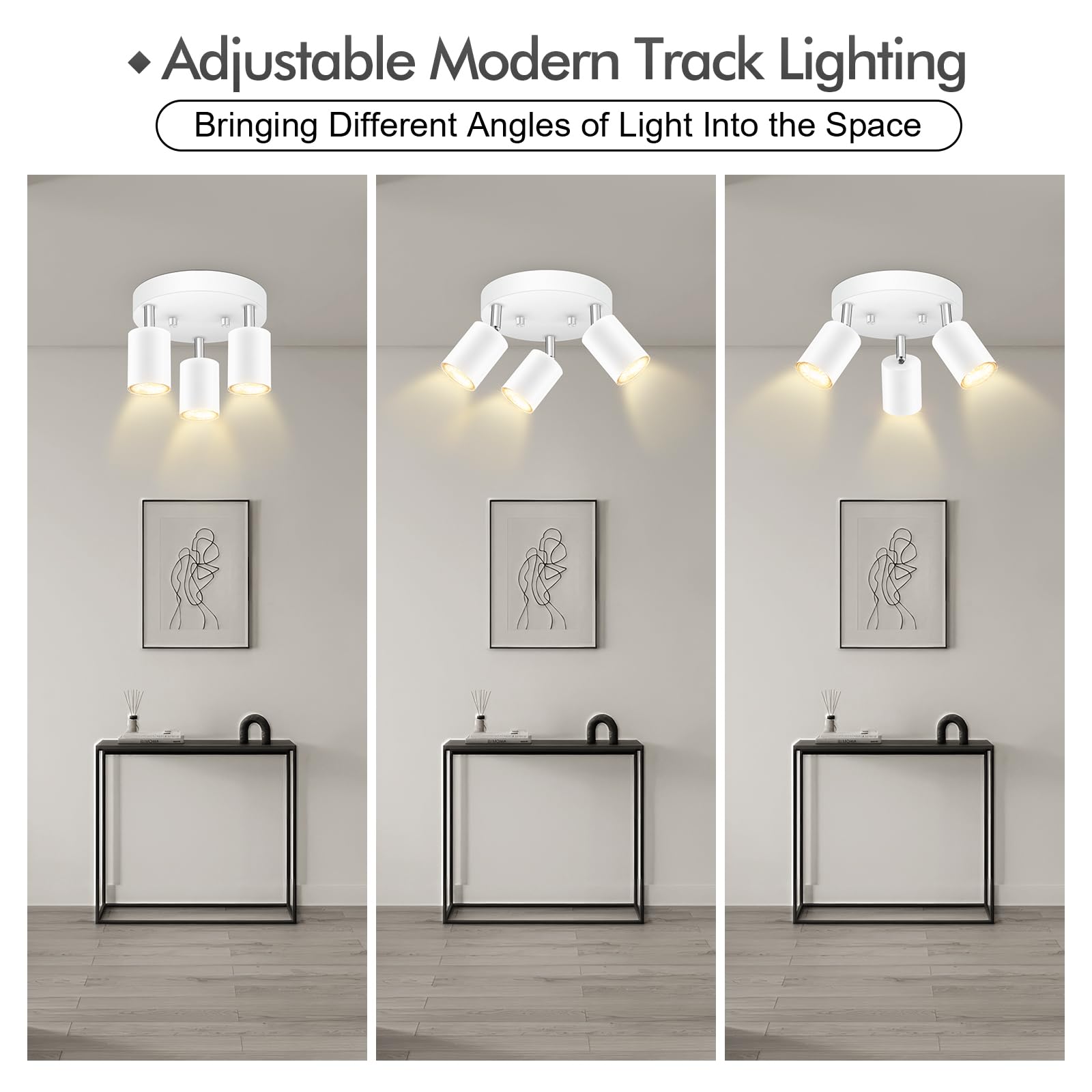 3 Light Track Lighting Fixtures Ceiling  Matte White Round Directional Ceiling Spotlight  Gu10 Flush Mount Track Fixture  Adjustable Modern Led Track Lights For Kitchen/Living Room  Bulb Not Included