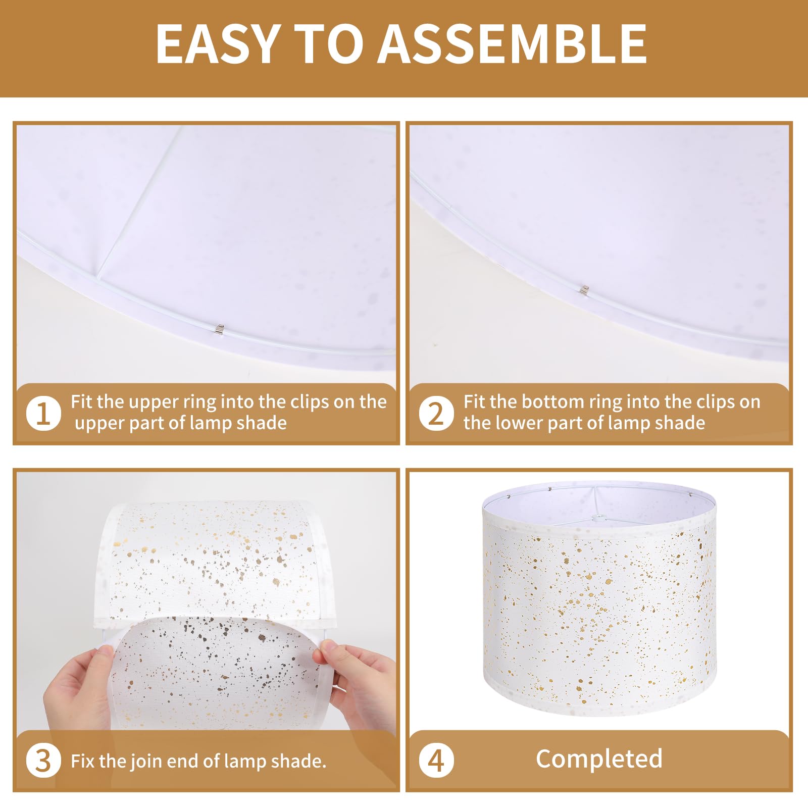 ALUCSET Drum Lampshades Set of 2, 13in x 13in x 10in, White Fabric, Modern Replacement Shades for Table Floor Lamp, Model LLA-S2416B