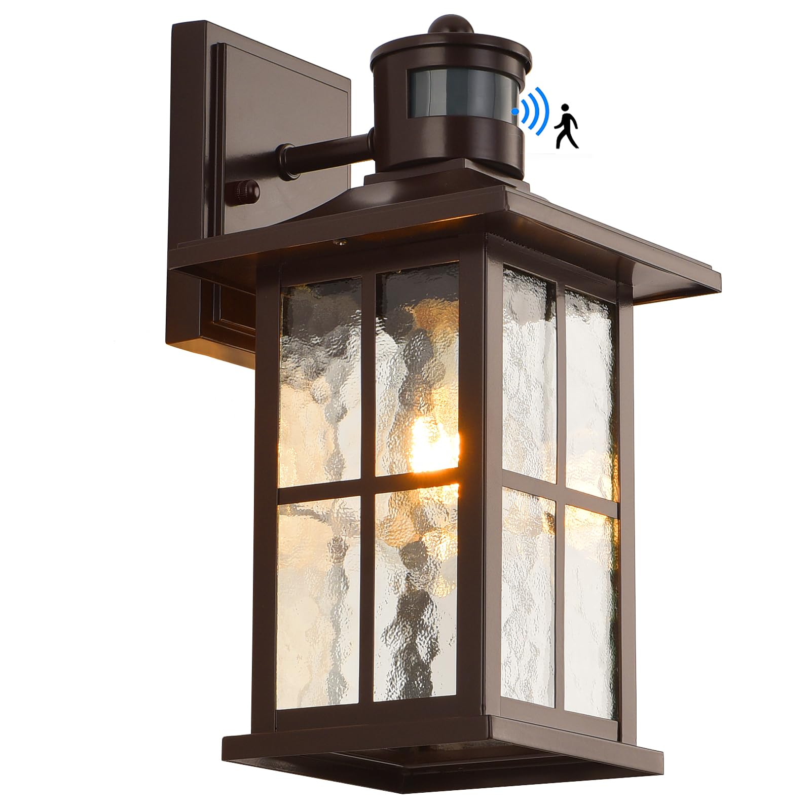FLEDAVID Motion Sensor Outdoor Wall Lantern Dusk to Dawn Exterior Porch Light Fixture Brown Outside Garage Sconce Lighting Water