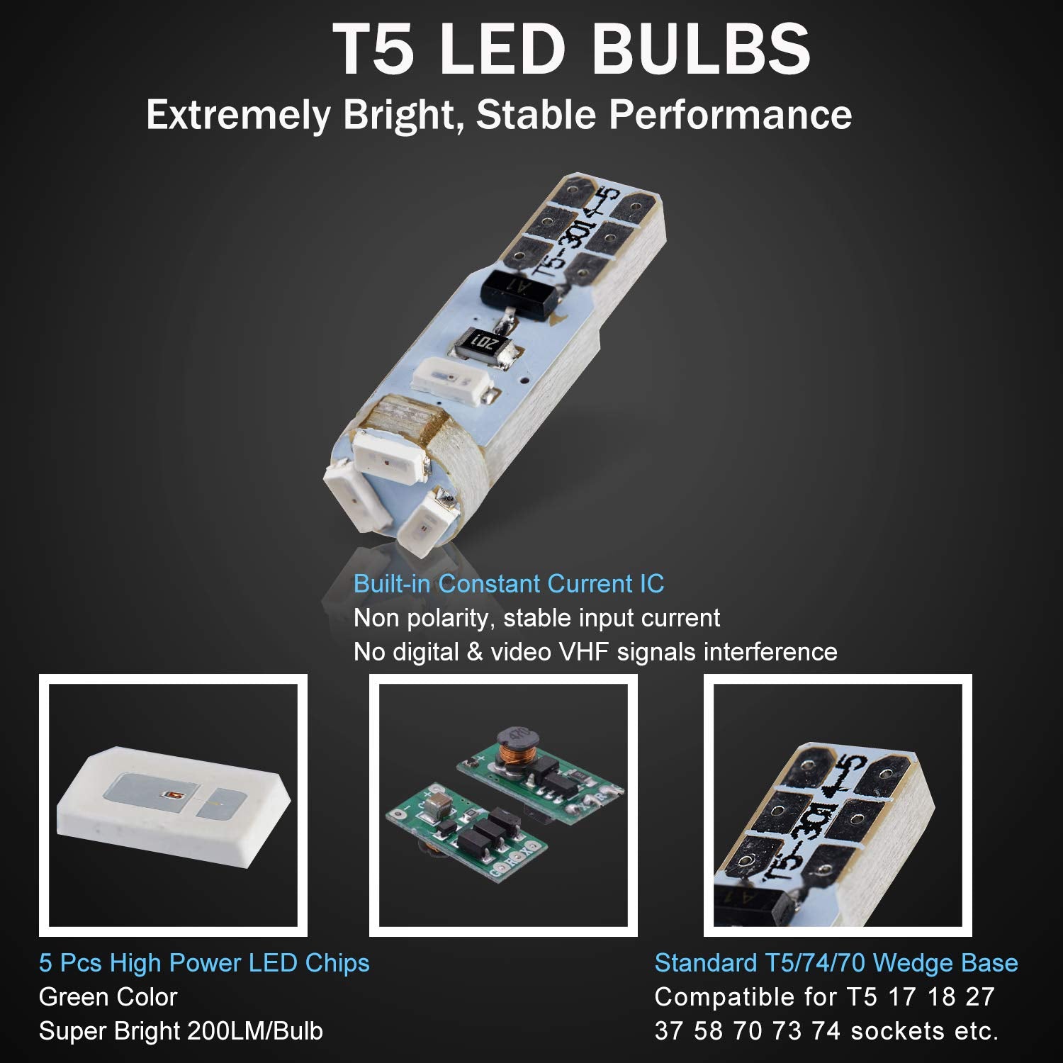 Brishine T5 37 74 2721 Led Bulbs Green With Twist Lock Socket, Canbus Error Free Pc74 Pc37 882 Dashboard Instrument Panel Light