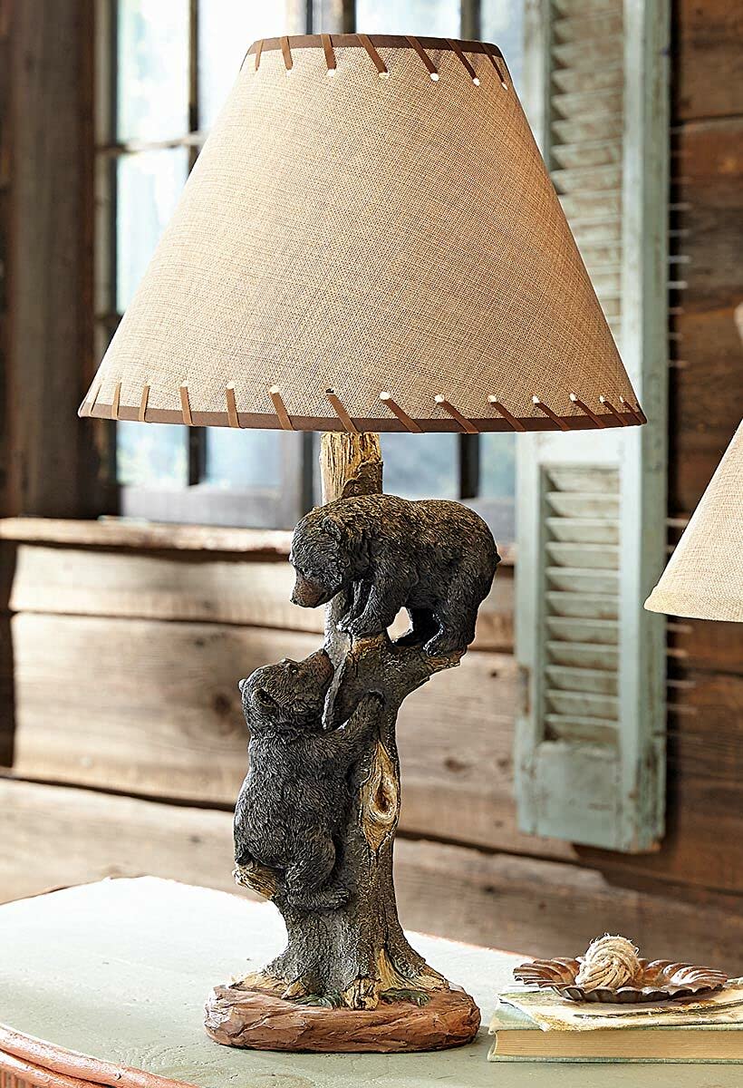 Black Forest D?or Two Bear Cubs Table Lamp - Rustic Cabin Lighting for Living Room, Nightstand, or Desk - 24''