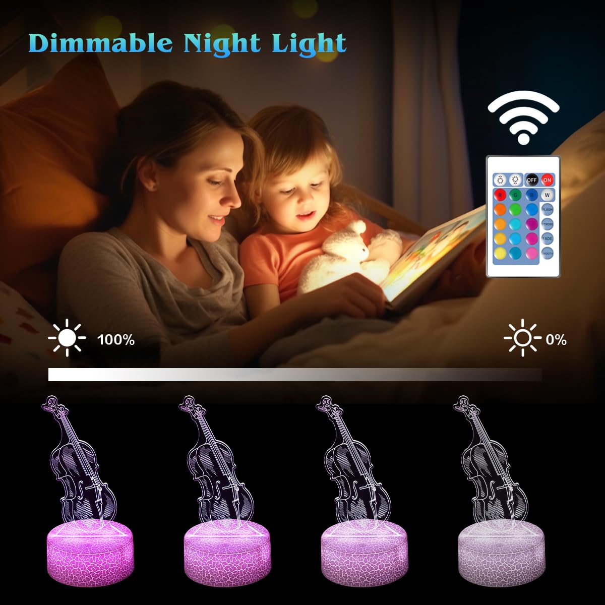 Shwkmoppe Electric Guitar Night Light Gifts For Kids, 3D Illusion16 Color Change Decor Bedside Lamp With Remote And Smart Touch,