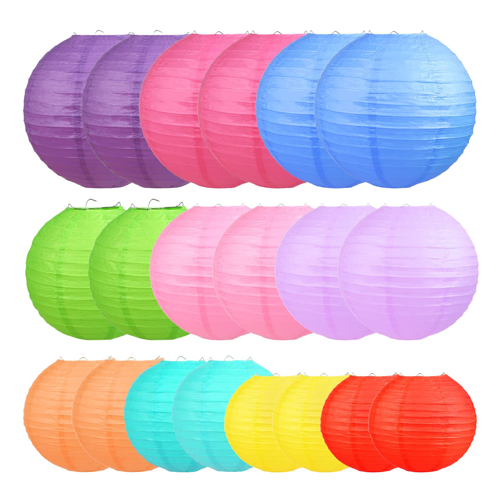 Lihao 20Pcs Colorful Paper Lanterns For Parties, Weddings, Birthdays, Halloween - 6'' To 12''