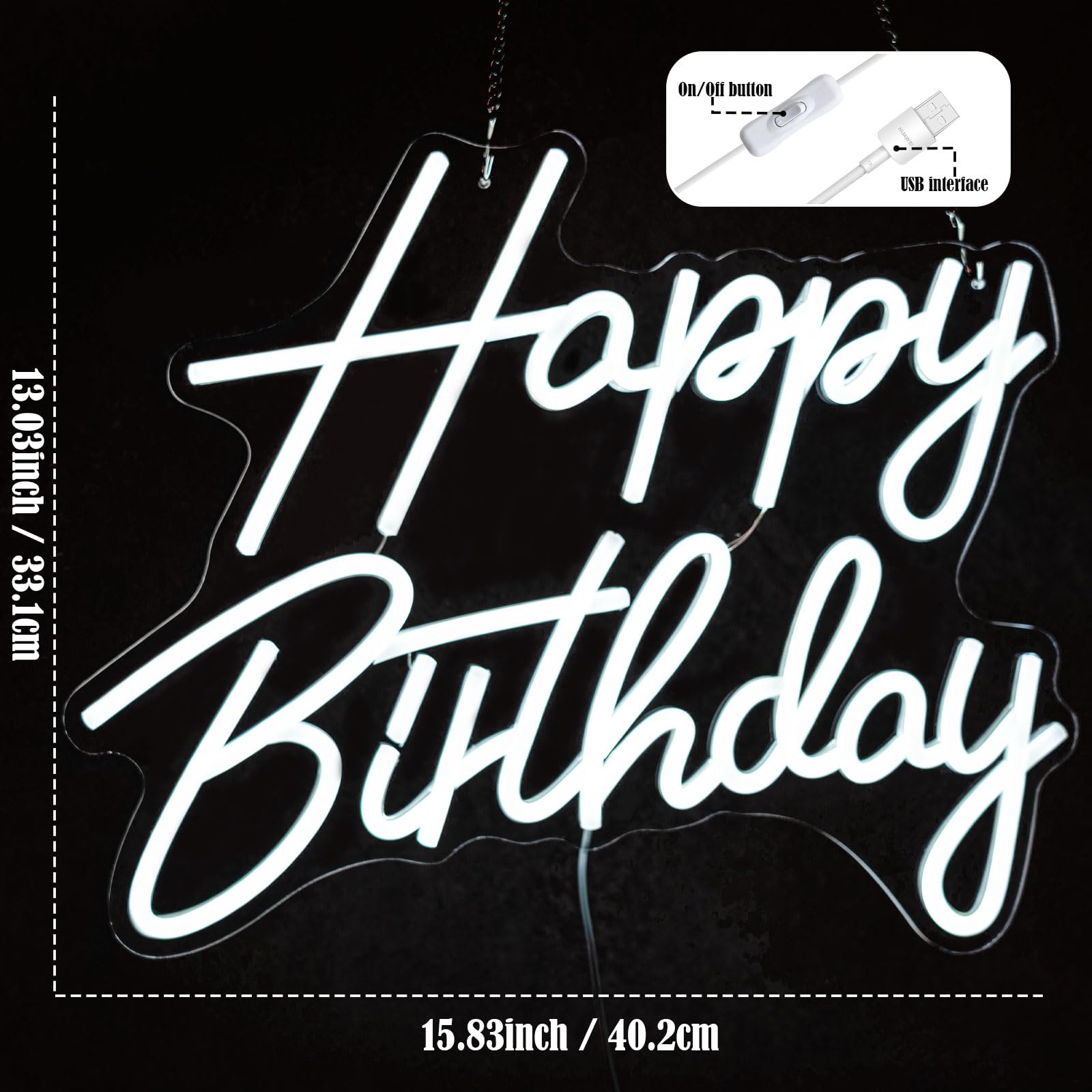 Gevbay Neon Birthday Sign LED Wall Decor Ice White 15.82 x 13.02 inches Acrylic Model GC-2401019-2