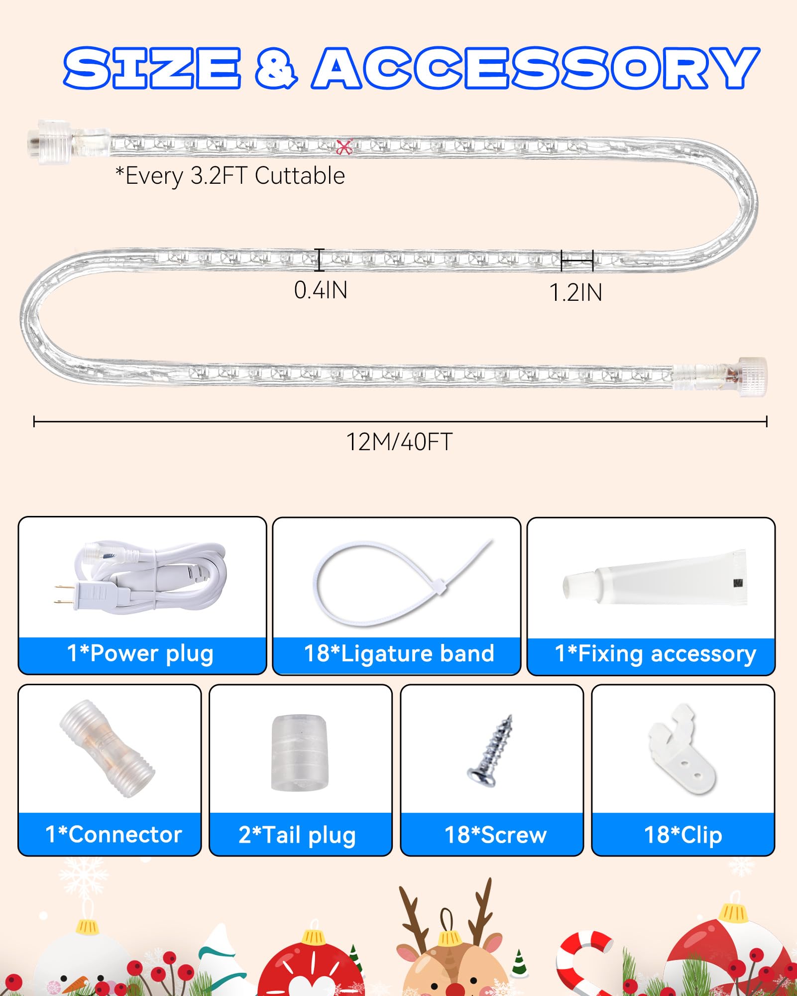 Isuerfy Dimmable Led Rope Light 12M/40Ft, Waterproof Clear Tube, 432 Warm White Leds, Flexible For Indoor/Outdoor Decor