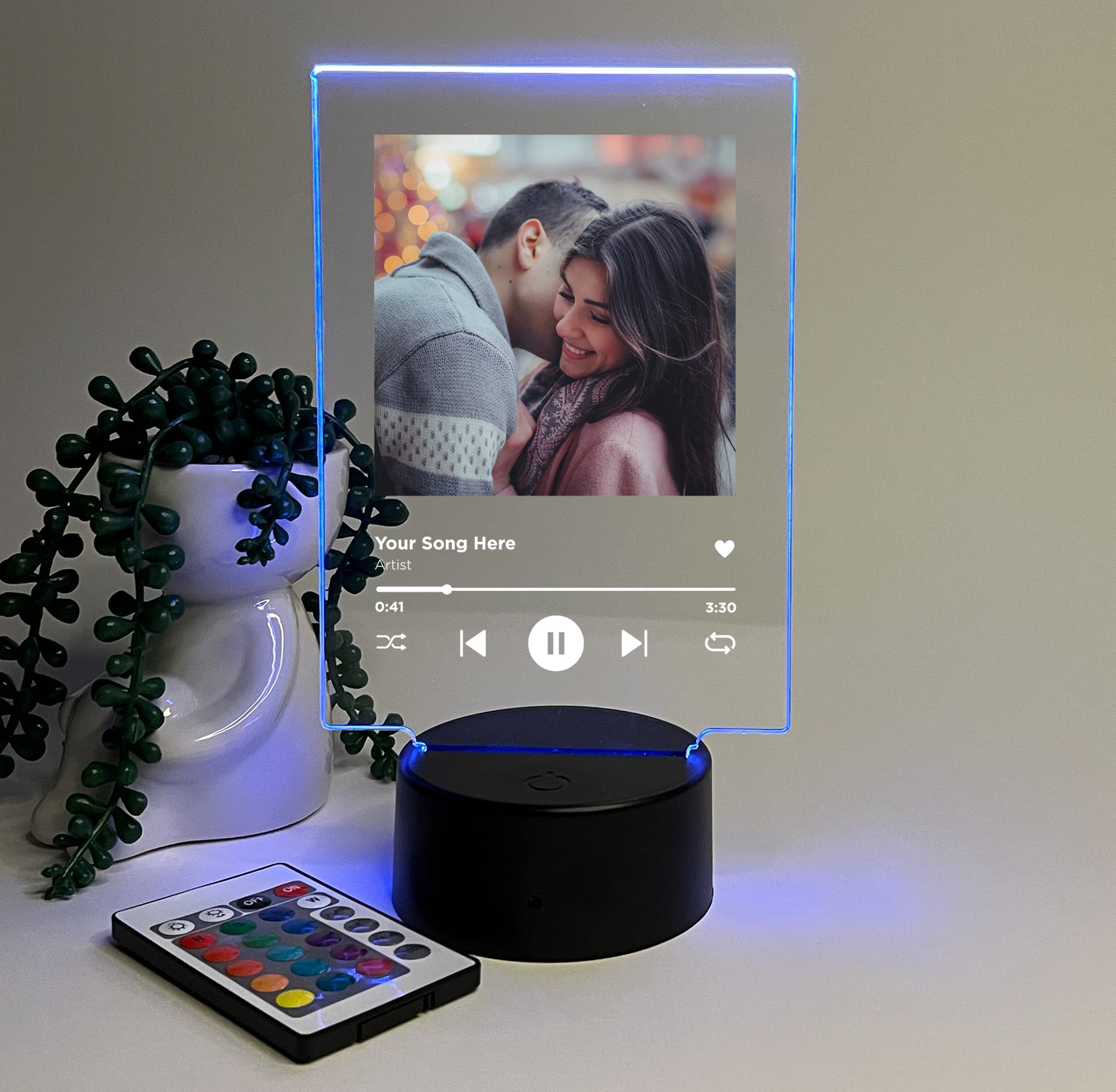 Custom Personalized Photo Song Framed Lyrics Music Scannable Phone Code Album Cover Picture 16 Colors Led Light Up Stand Anniver