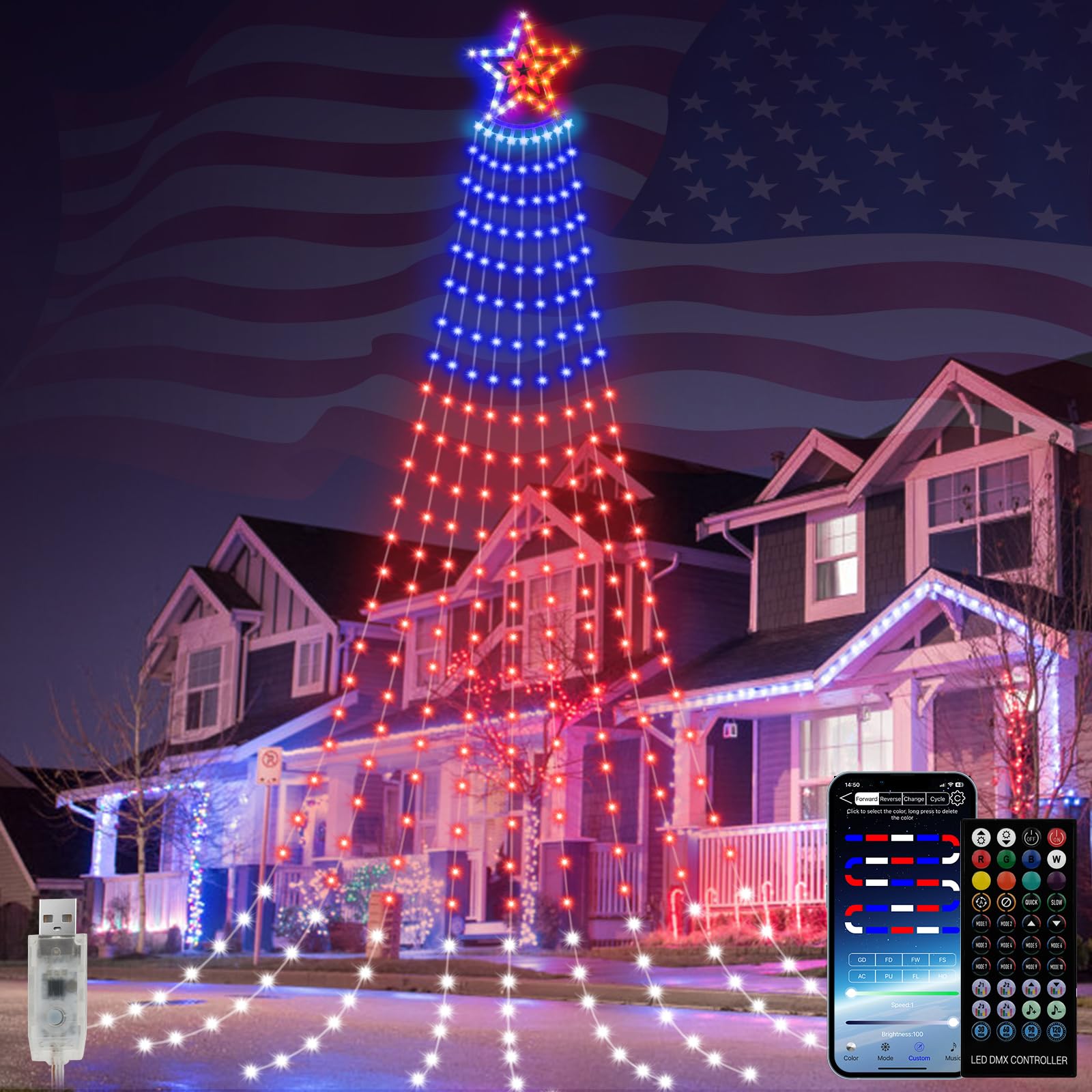 Shinecai 10Ft Rgb Star String Light - 305Led Waterproof Christmas Decor With Remote App Control