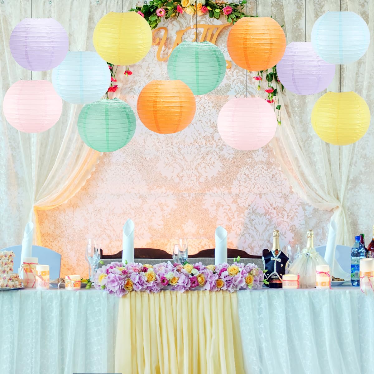 Yunxuan Paper Lanterns Pastel Round Hanging Chinese Lanterns For Birthday Baby Shower Rainbow Easter Party Decorations Pack Of 1