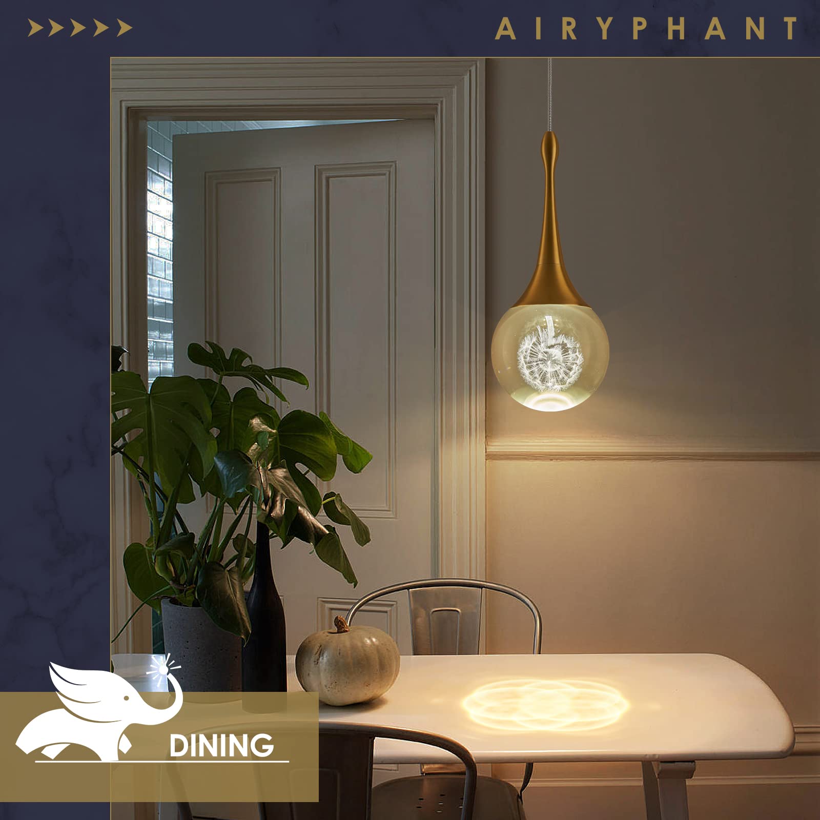 Airyphant Modern Led Pendant Light For Kitchen Island, Dimmable Gold Teardrop Crystal Ceiling Pendant Lighting For Dining Room B