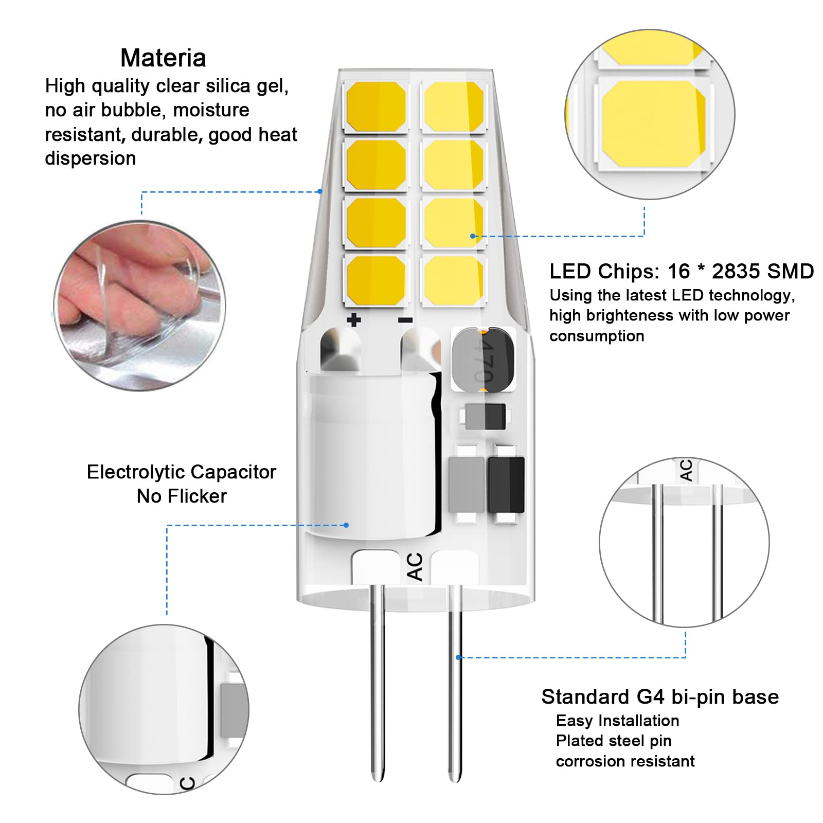 G4 Led Bulb 3W Equivalent To 20W-25W T3 Halogen Bulb, Ac/Dc 12V, Natural White 4000K, Jc Type G4 Bi-Pin Base Light Bulbs For Und