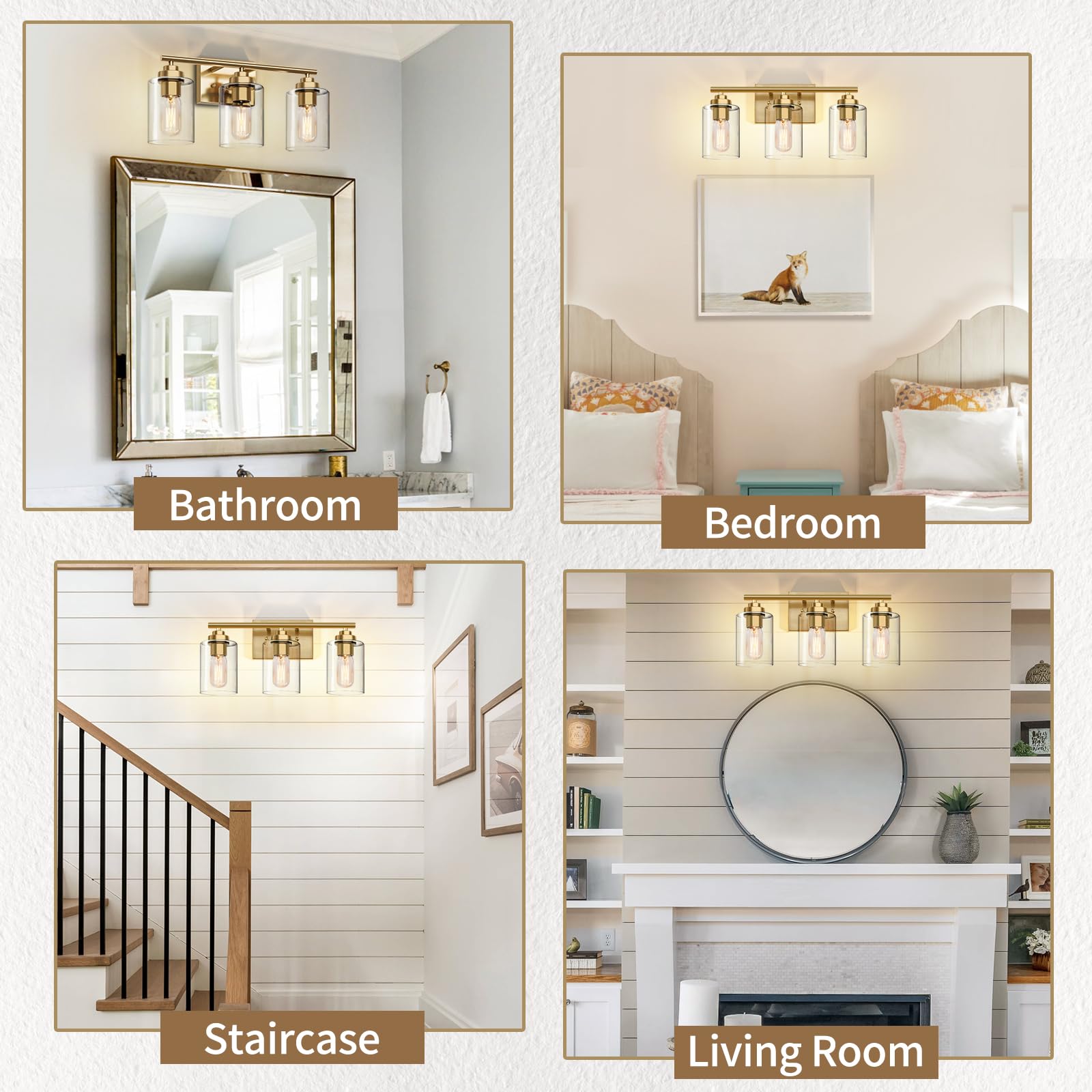 Bathroom Vanity Light Over Mirror,Vanity Light For Bathroom,Bathroom Light Fixture Wall Sconce Lighting For Bedroom,Living Room (Gold, 3-Light)