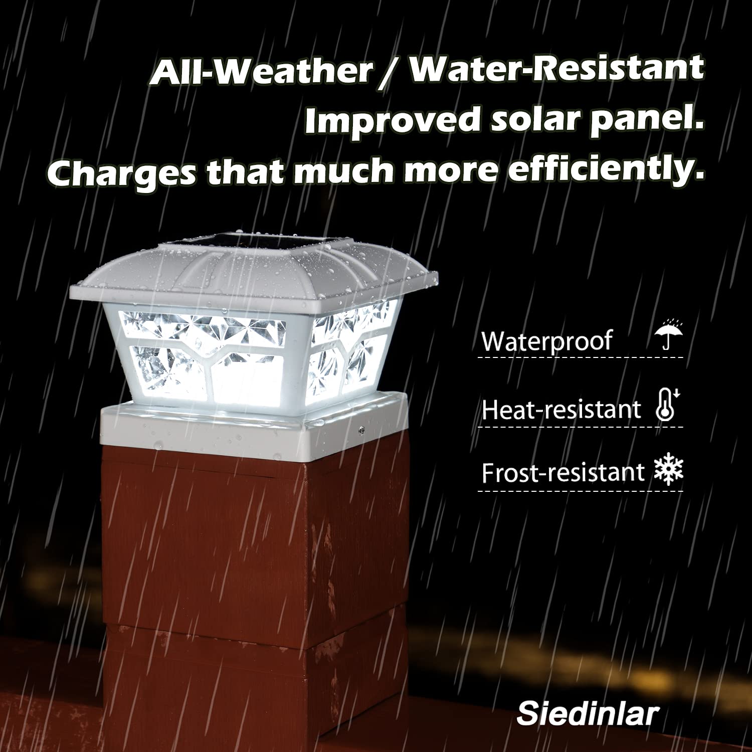 SIEDiNLAR Solar Post Cap Lights Outdoor 2 Color Modes 8 LEDs for 4x4 5x5 6x6 Posts Fence Deck Patio Decoration Warm & Cool White