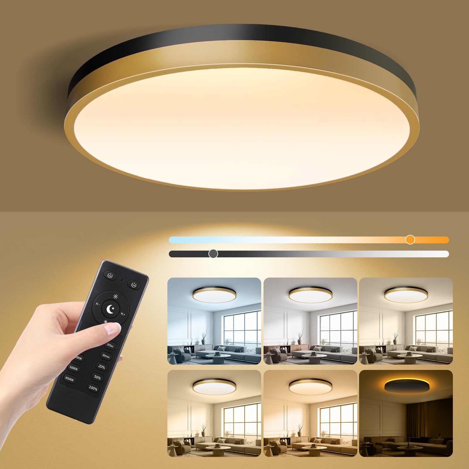 Lightania 18 Inch Flush Mount Ceiling Light with Remote Control & Night Light, 5CCT Dimmable Ceiling Light Fixture, 43W 4300LM 2