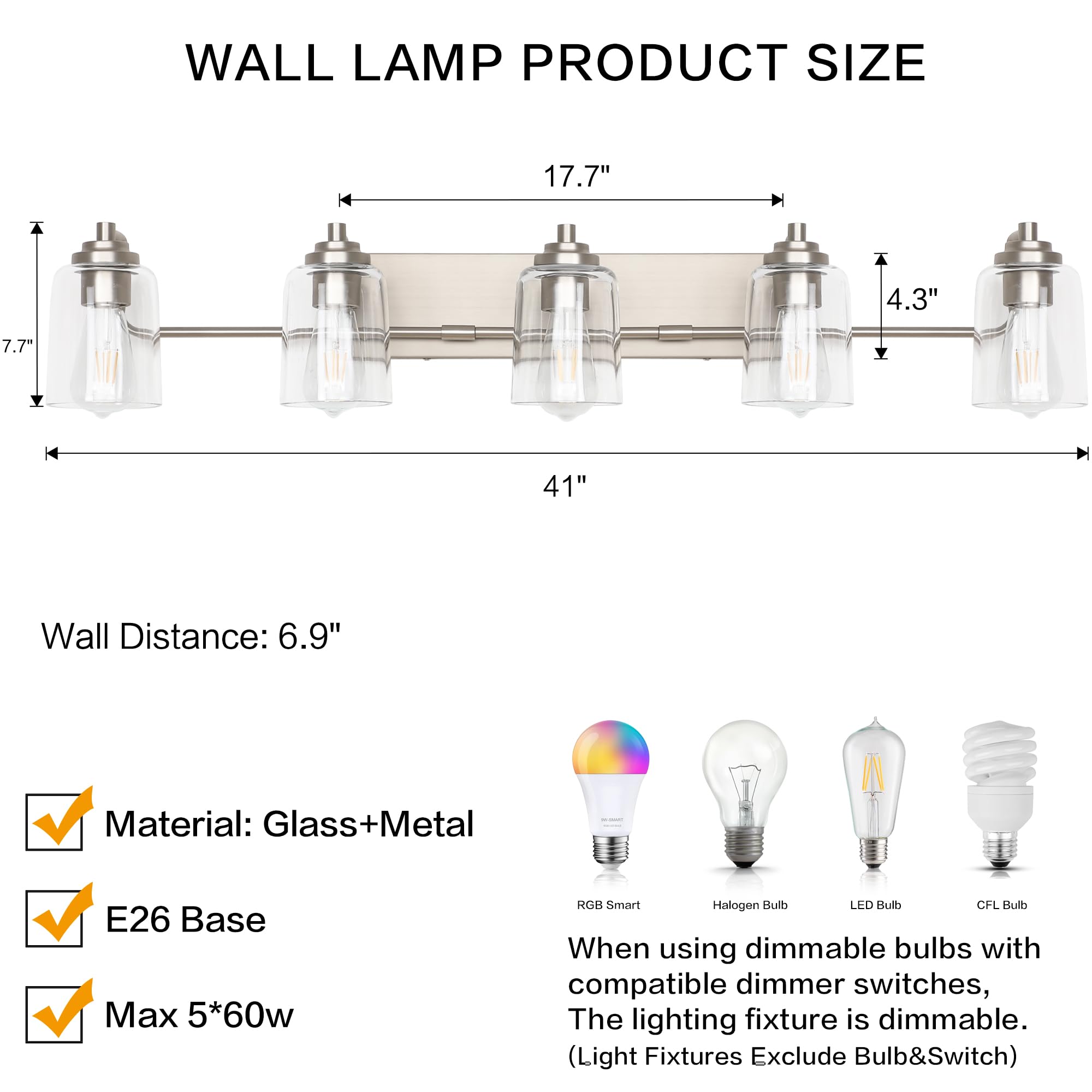 Solfart 5 Light Bathroom Lights For Bathroom Brushed Nickel Vanity Light Vanity Lighting Fixtures Bathroom Light Fixtures Over M