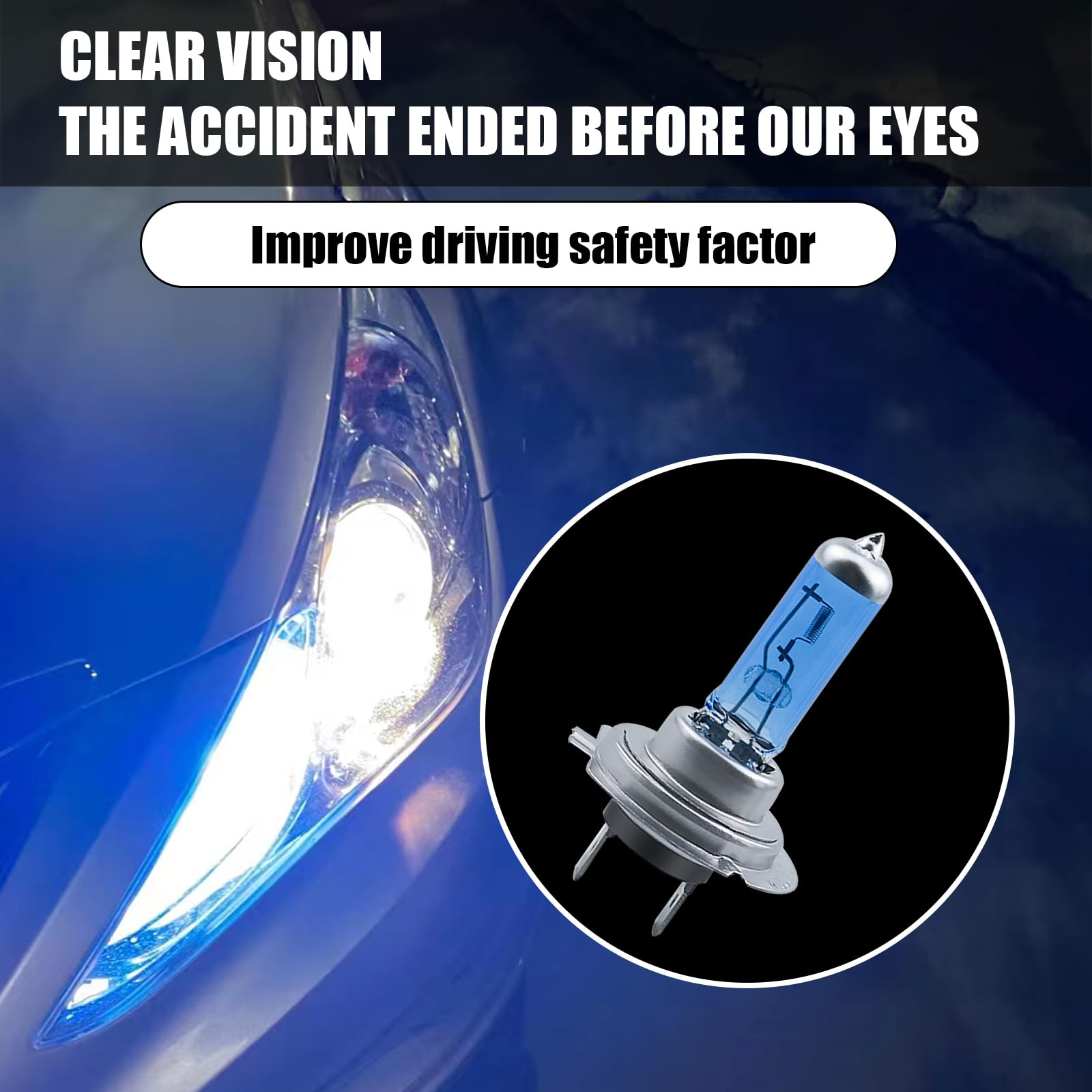 GKmow H7 Car Halogen Bulbs, 12V 100W Low Beam, 2 PCS, Universal Fit, White
