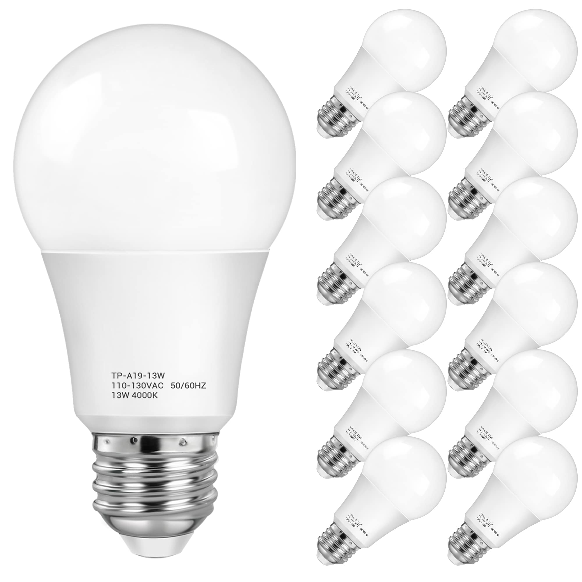 Maxvolador A19 Led Light Bulbs, 100 Watt Equivalent,4000K Neutral White 13W Led Bulbs, 1500 Lumens, E26 Standard Base, Non-Dimma