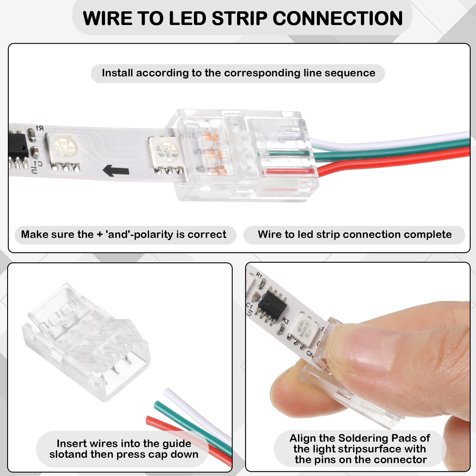 Flutesan 20 Pcs 3 Pin 8 Mm Solderless Led Light Strip Connectors Clear Track Lighting Connectors For 5050 Rgb Strip Light