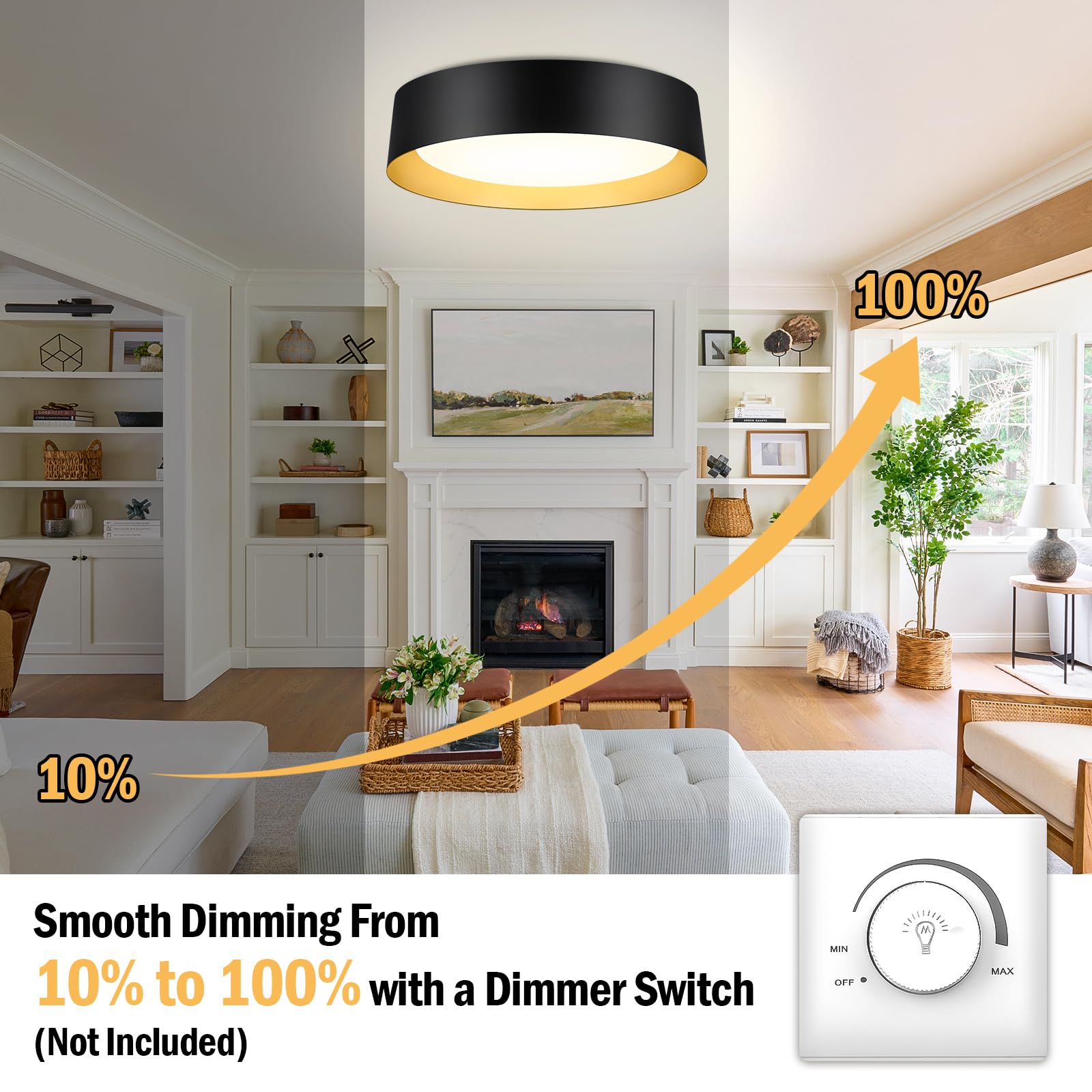 BrightHome LED Ceiling Light Fixture, 16in, 30W, Dimmable, 5CCT, Matte Black & Gold, Model BLCL08AC1630CCT, 2