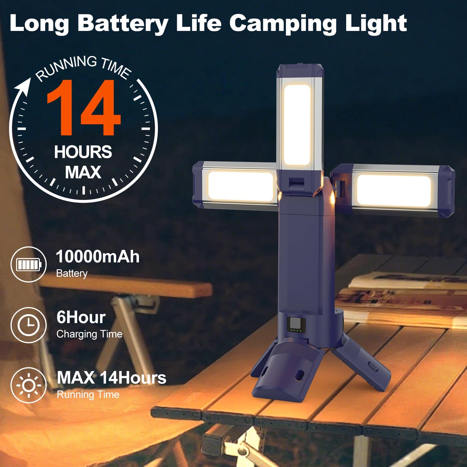iodoo Rechargeable Camping Light 10000mAh 4000LM Telescopic Lantern Remote Control IP45 Waterproof Black