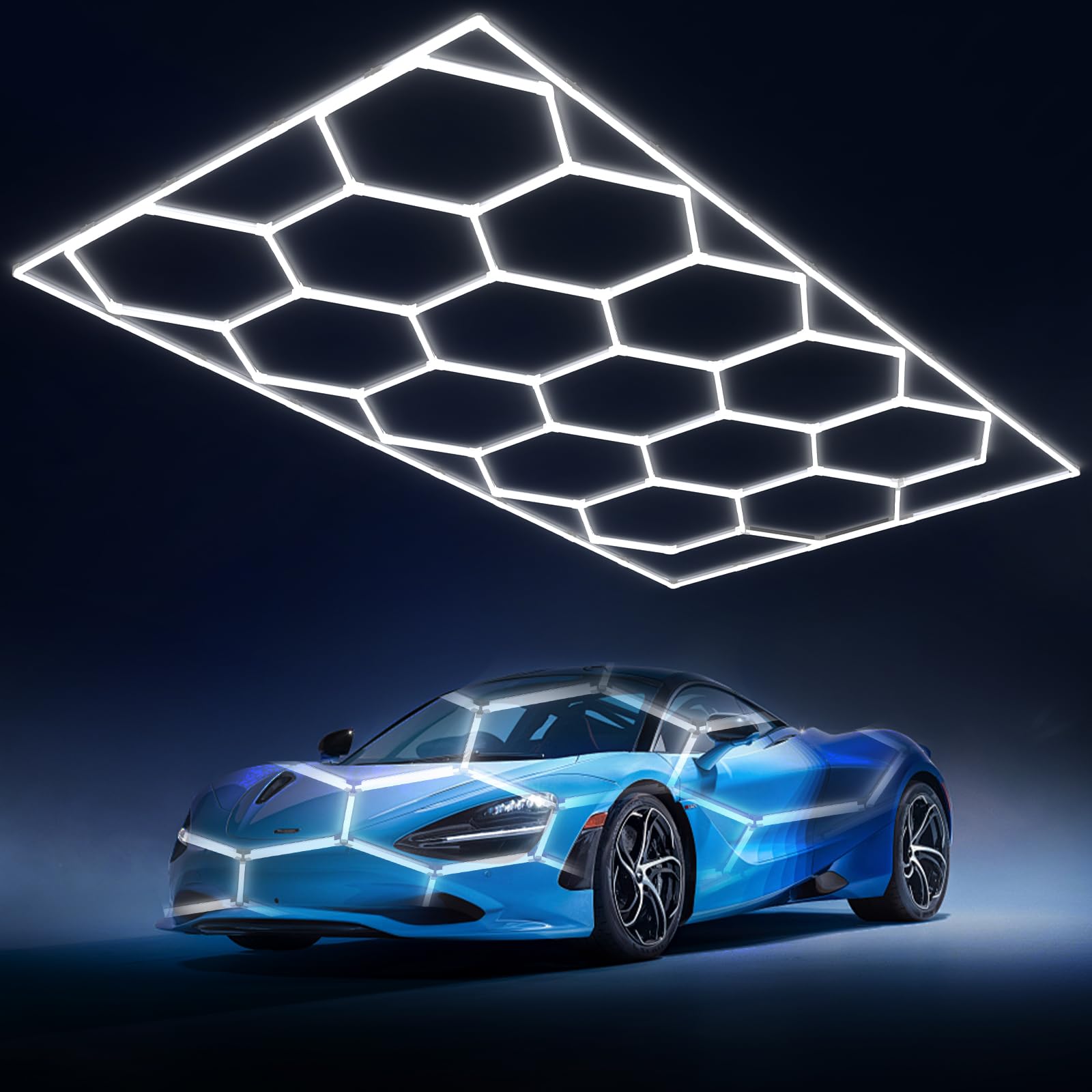 Litezone Hexagon Garage Lights, 15 Grids LED Garage Hexagon Lights with Rectangle Frame, 6500K Super Bright Honeycomb Lights Cei