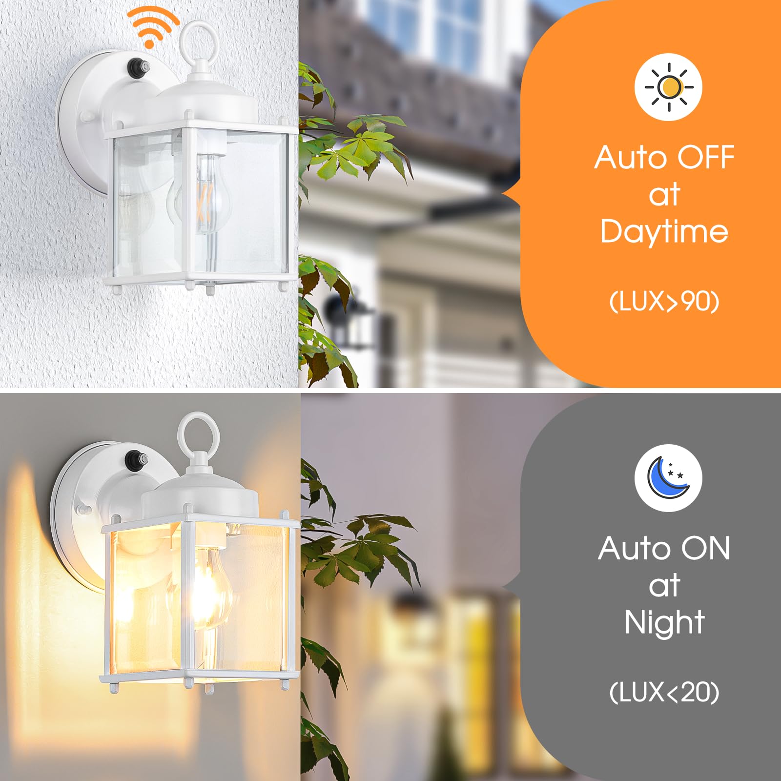 Matameye Dusk To Dawn Sensor Outdoor Wall Sconce, Exterior Waterproof Porch Wall Mount Lanterns, White Front Door Lights With Be