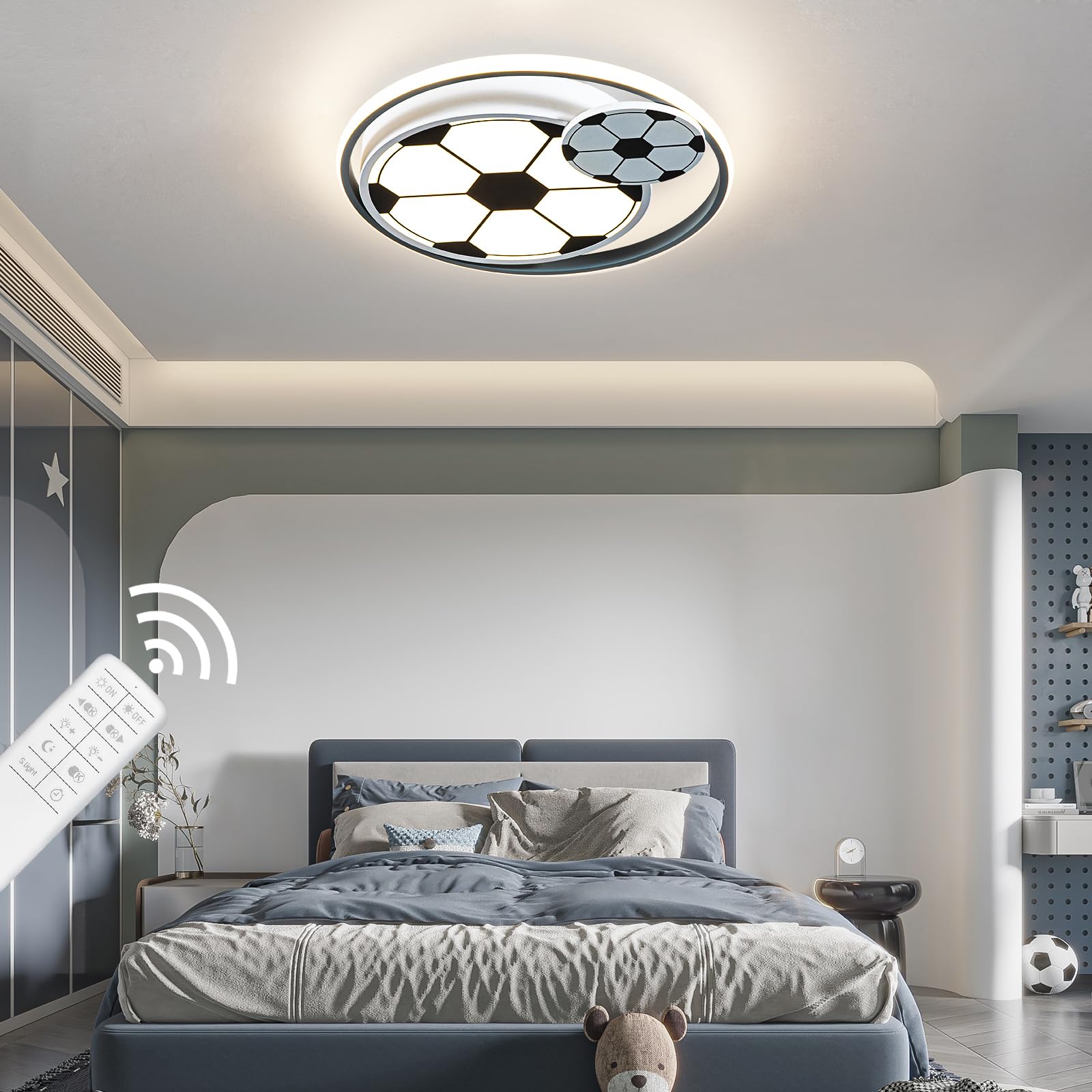 Shine Luest Modern Ceiling Light Led Kids Room Ceiling Light For Bedroom Dimmable Soccer Flush Mount Ceiling Light With Remote C