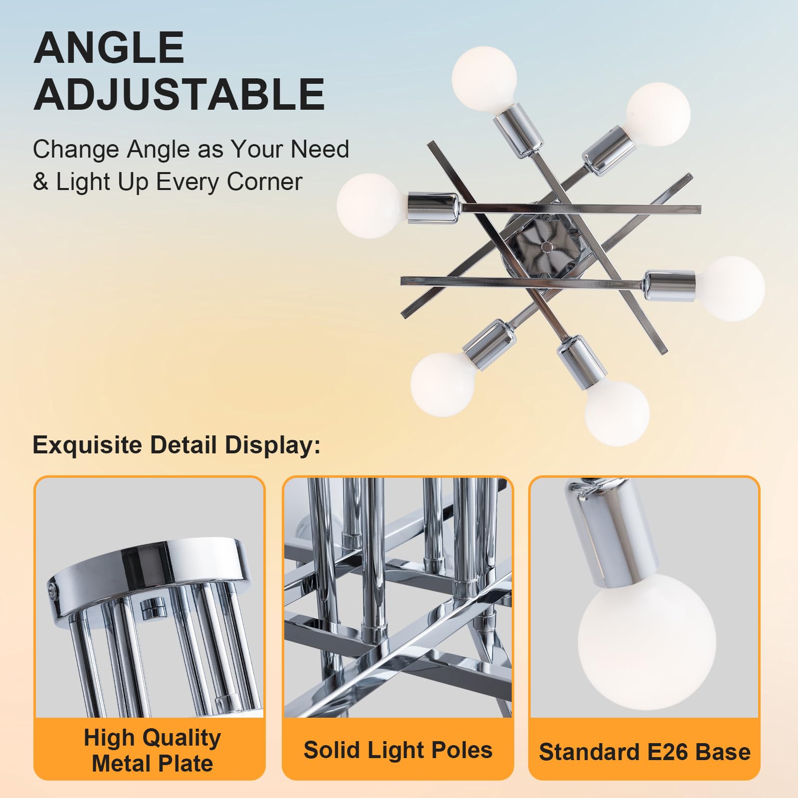 Xingsiyuelyx 6-Light Chrome Sputnik Ceiling Light Fixture,Semi Flush Mount Ceiling Light,Modern Close To Ceiling Light,Chandelier Light Fixture Ceiling For Living Room Dining Room Foyer,E26 Socket
