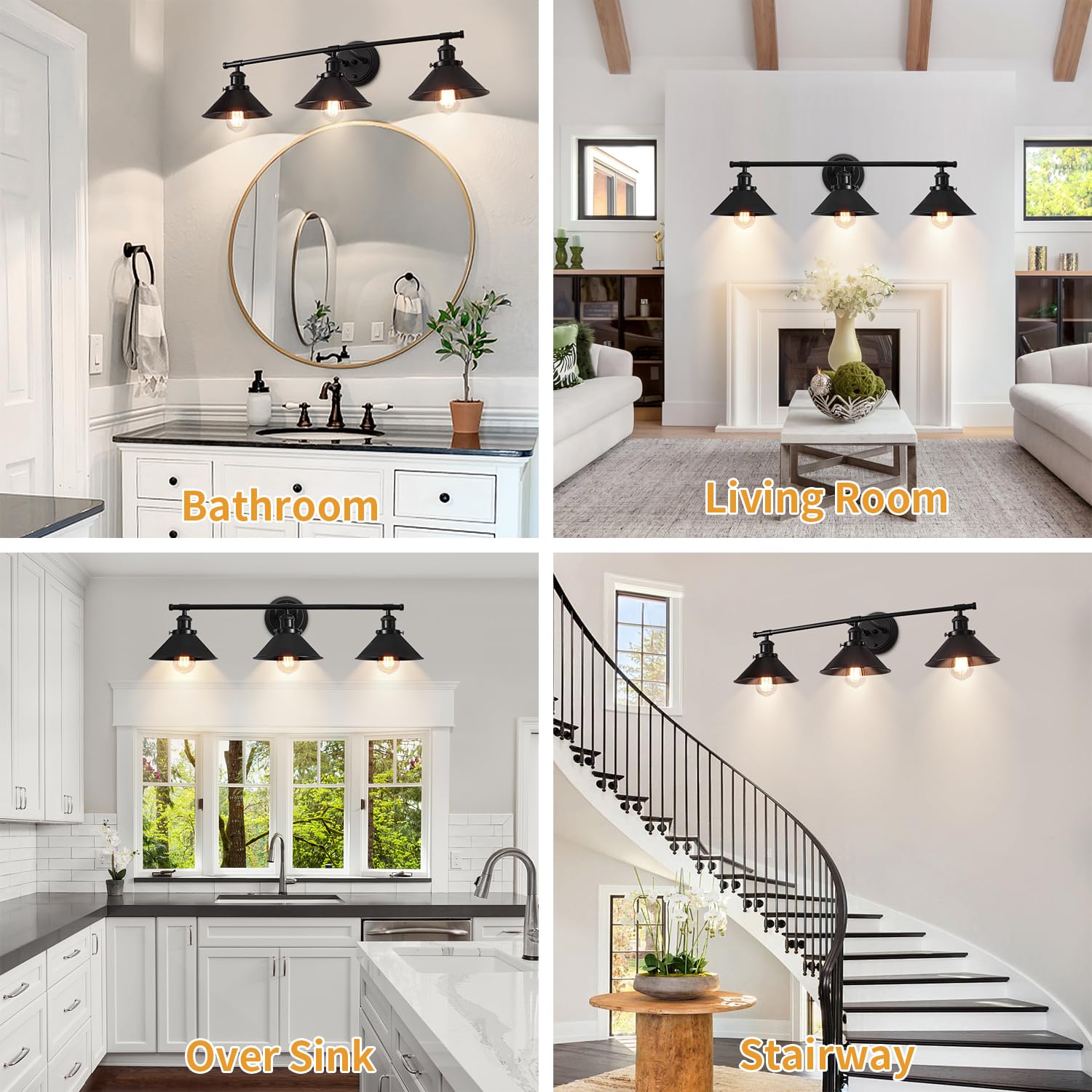 Toulmj Bathroom Light Fixtures Farmhouse Vanity Lights, 3 Light Bathroom Lighting Fixtures Over Mirror Bathroom Wall Sconces With Metal Shade, Matte Black Vanity Lights For Bathroom (31.49'')