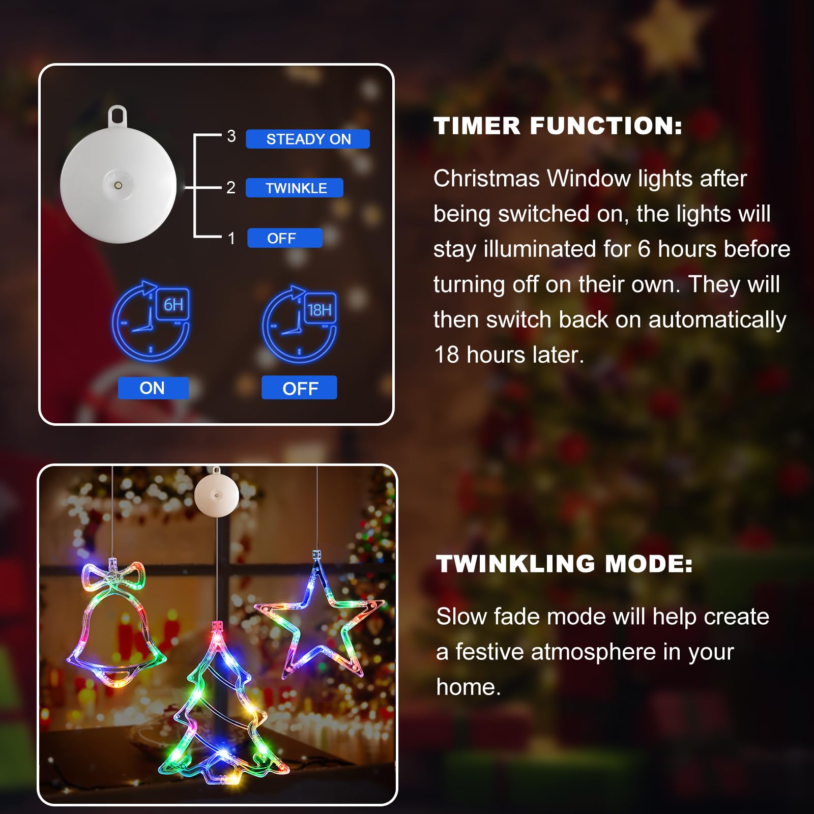 LYUBASA Christmas Window Lights - 3Pcs LED Multicolor Tree & Star Decorations, Battery Powered, Plastic, Model A333