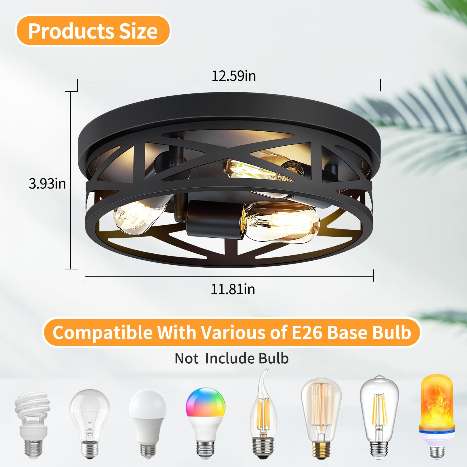 Zhu Yan 13 Inch Farmhouse Ceiling Light Fixture,3-Light Hallway Light Fixtures Ceiling,Black Flush Mount Ceiling Light,Light Fix