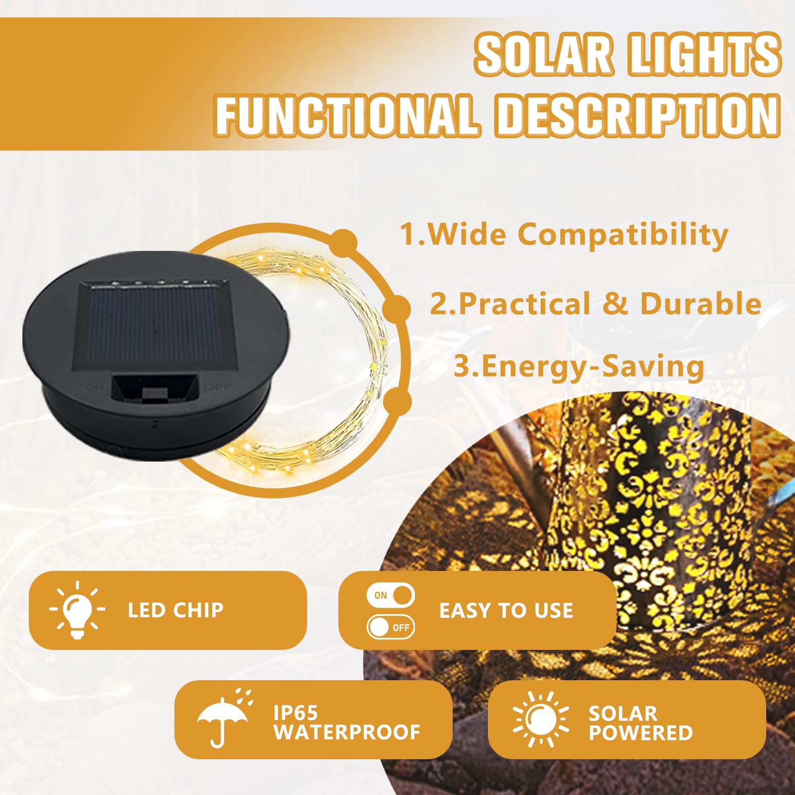 Asdfg Solar Panel Lantern Lid - Waterproof Led Garden Lights, 2 Pack (Warm/Warm)