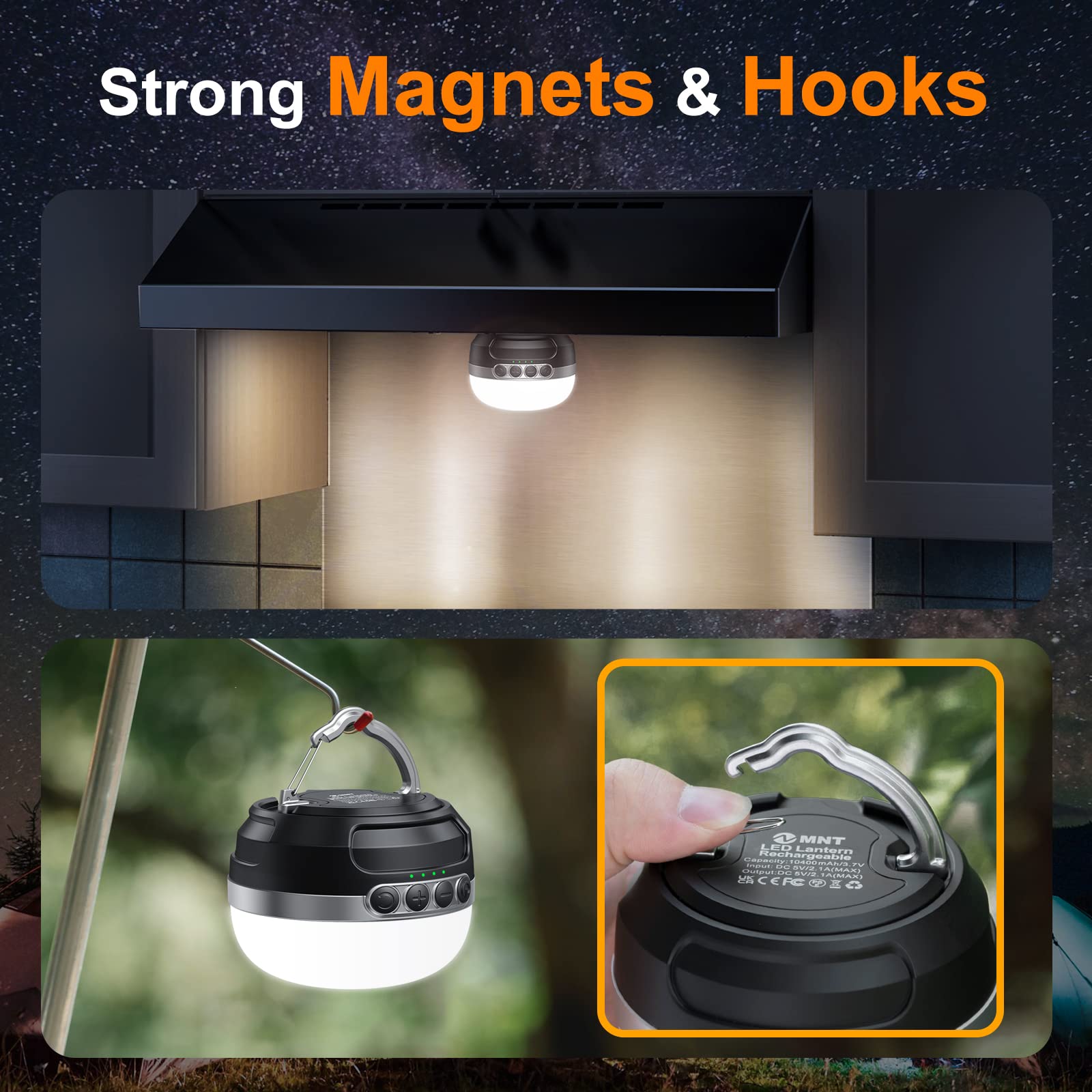 ZMNT LED Camping Lantern 1400LM Rechargeable 10400mAh Black XC10, RGB Light for Emergencies, Hiking, Home, Up to 72H Runtime