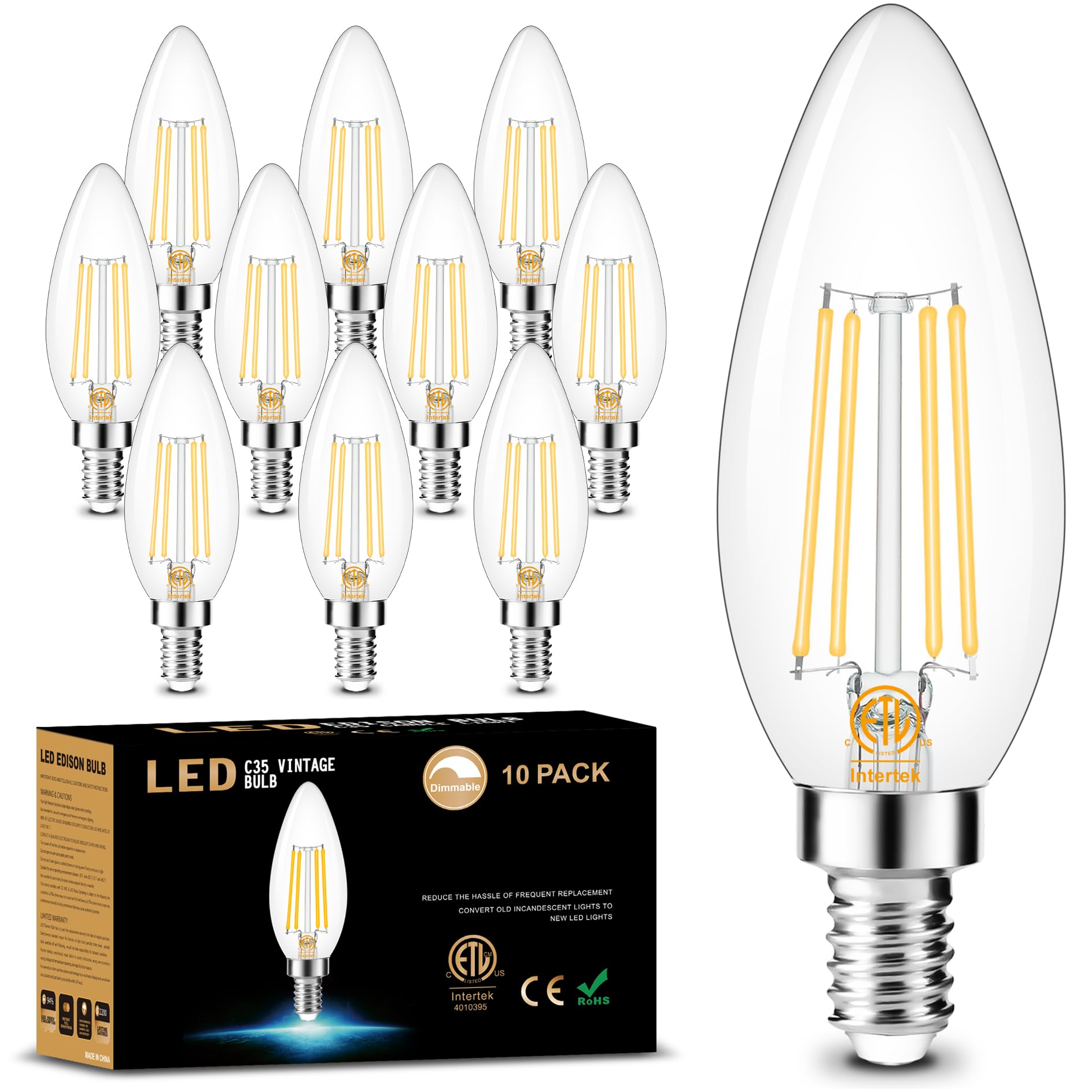 Cotanic Dimmable E12 Led Candelabra Bulbs, 4000K, 60W Equivalent, Clear Glass, 