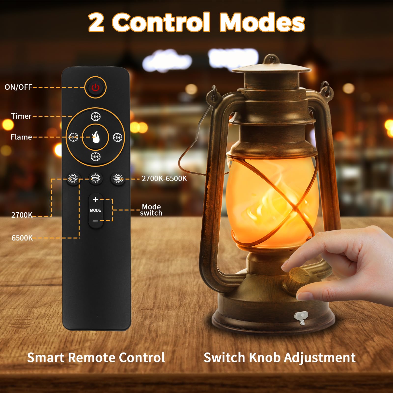 Wondrastical 2 Pack Bronze Vintage 4 Modes Light Led Lanterns,Rechargeable Dancing Flame Lanterns Decorative Outdoor&Indoor, Rem