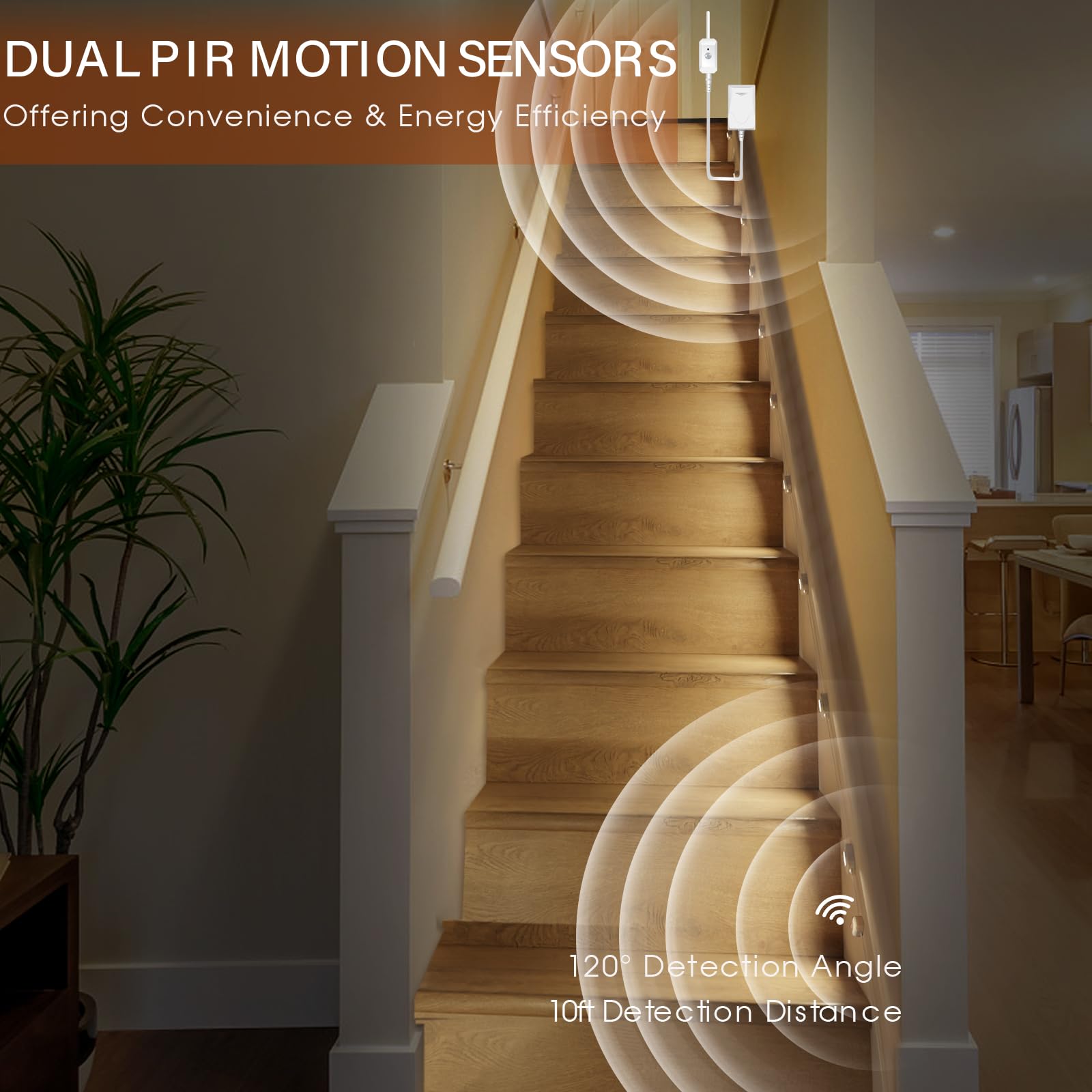 Ameistor Smart Stair Lights Motion Sensor Indoor, Plug-In Led Step Lights Indoor With Cascading Effect, Dimmable, 3000K-6000K (20 Stairs)