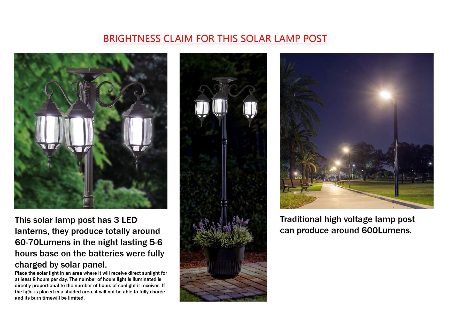 Westcharm Outdoor Round Planter with 3-Head LED Solar Lamp Post - 18in Dia., Black, Model 302002 Madison, Aluminum