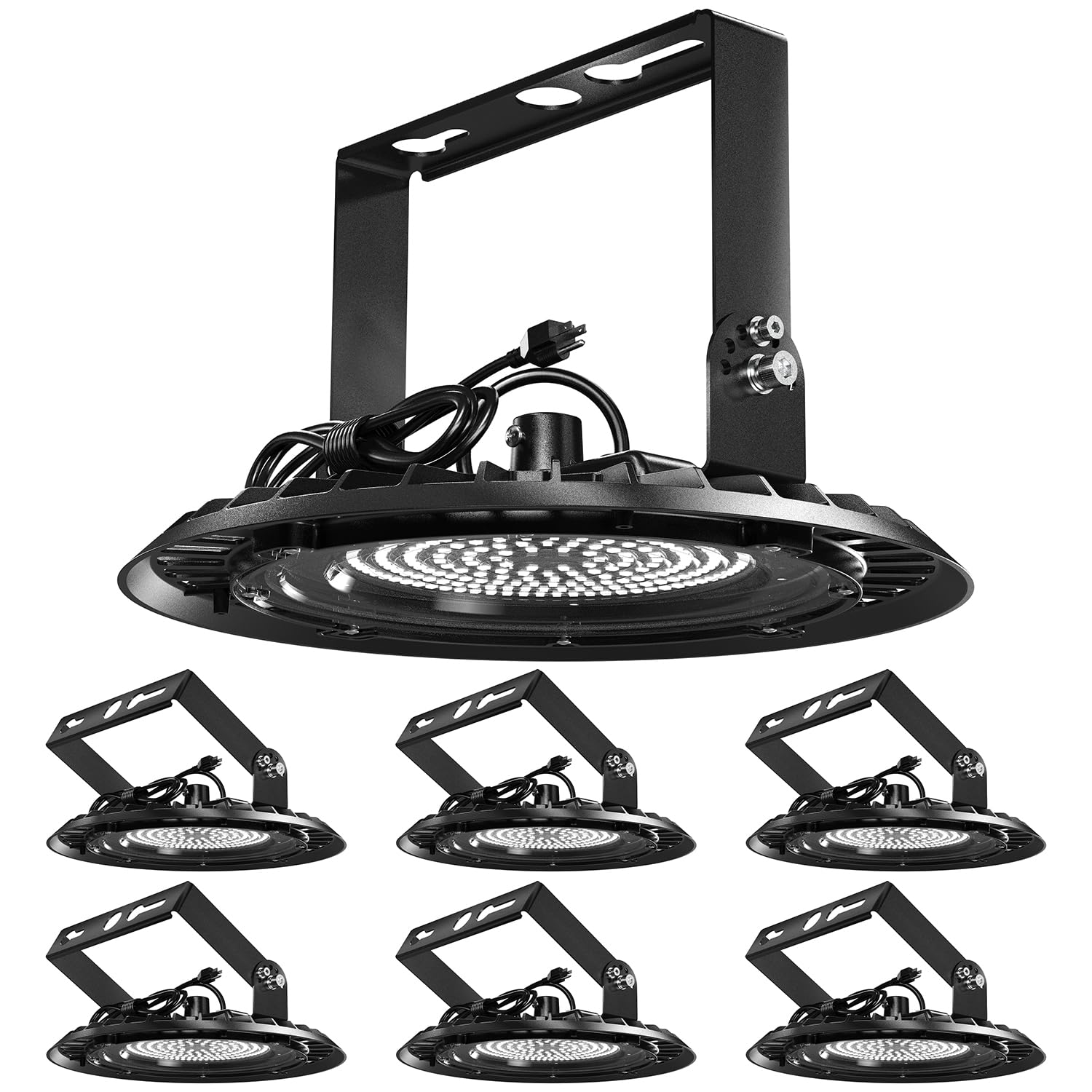 Sunco 6 Pack UFO LED High Bay Light with U Bracket Mounting, 150W, 19500 Lumens, 5000k Ultra Bright Shop Lights for Warehouse, F