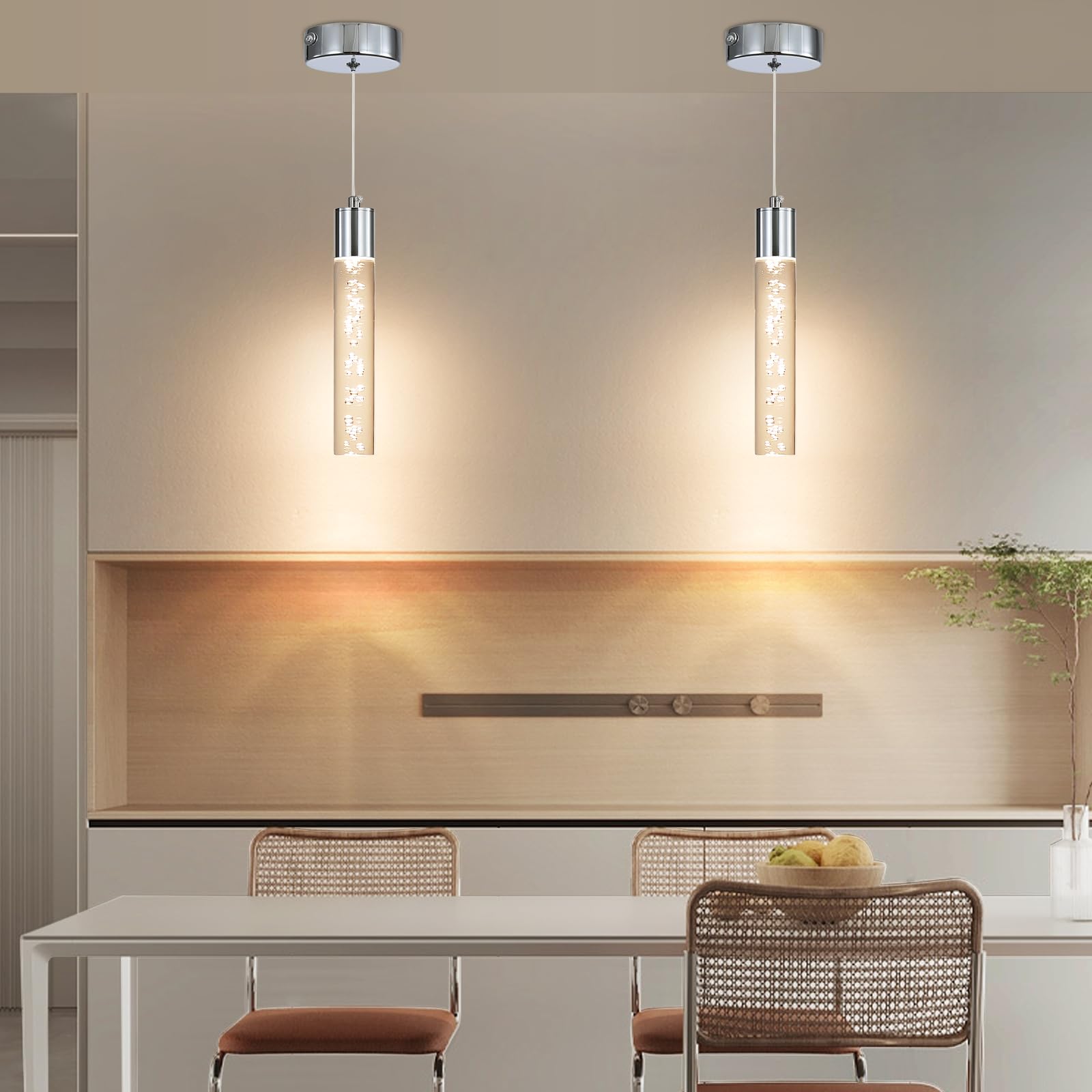Daoseolo Modern LED Pendant Light, Chrome Bubble Fixture, 3 Color Options, Small Size, Ideal for Kitchen Island and Dining Room