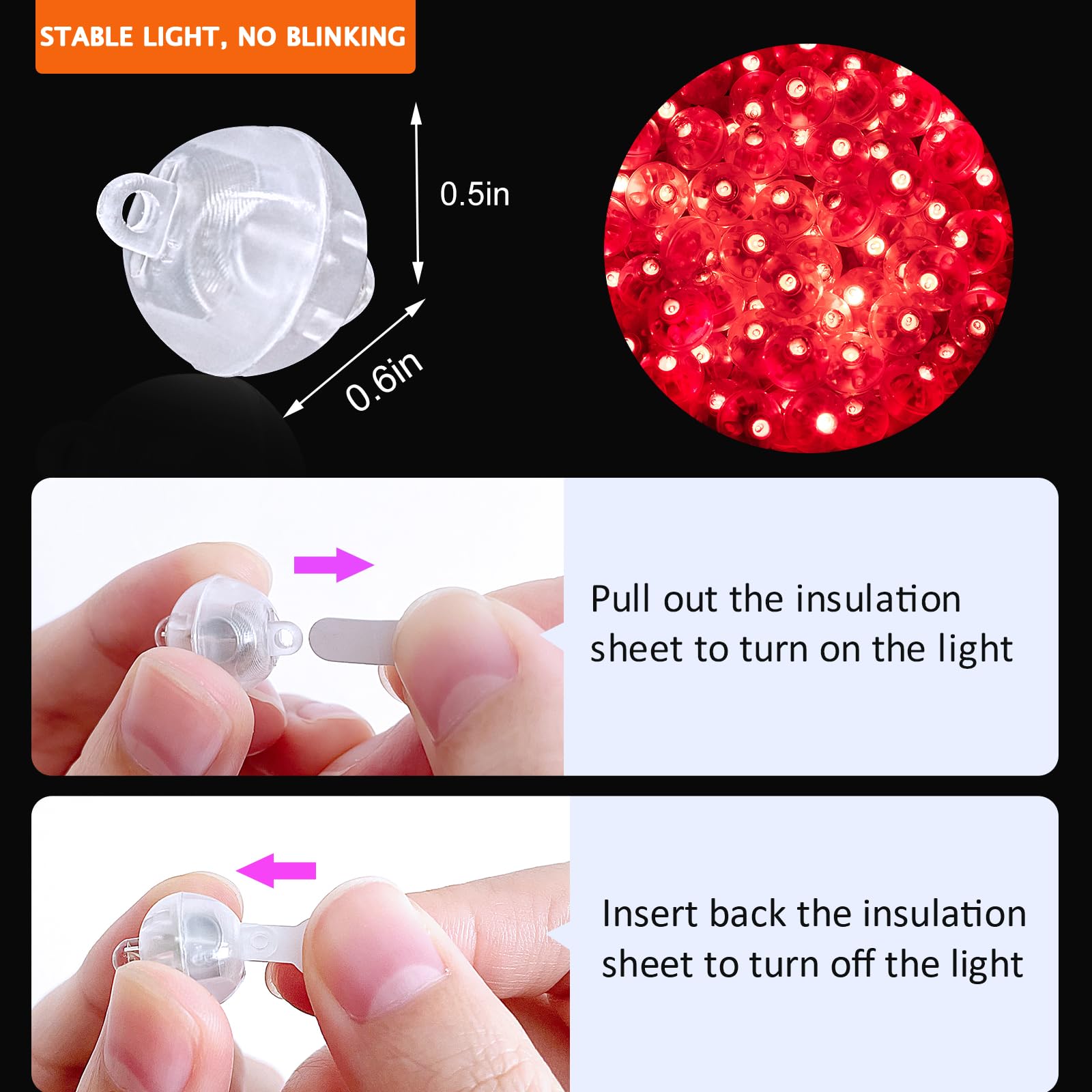 ZGWJ Balloon Lights - 200 Pcs Mini LED Lights for Lanterns & Decorations, Glow Steadily Red, Model A01-Mini, Plastic