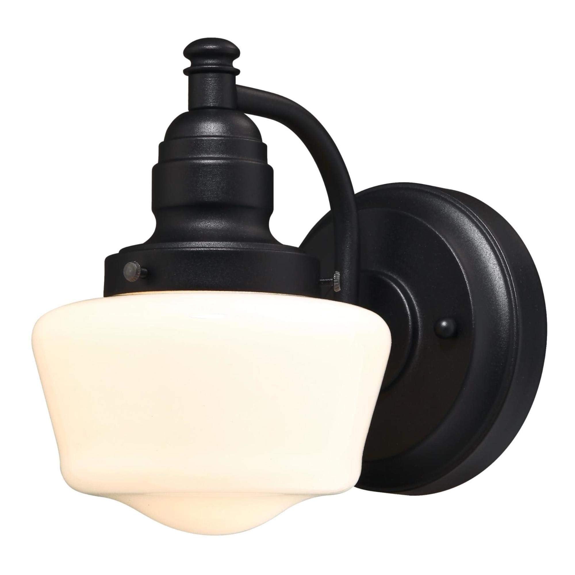 Westinghouse Eddystone One-Light Outdoor Wall Fixture, Alloy Steel, Textured Black, White Opal Glass, Model 6314300, 1-Pack