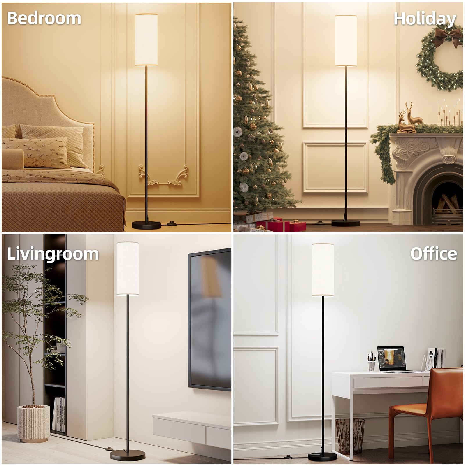 Keepsmile Dimmable LED Floor Lamp with Remote, 65.12" Metal Design, Black, Model KS-FL-F16 for Living Room, Bedroom, Office