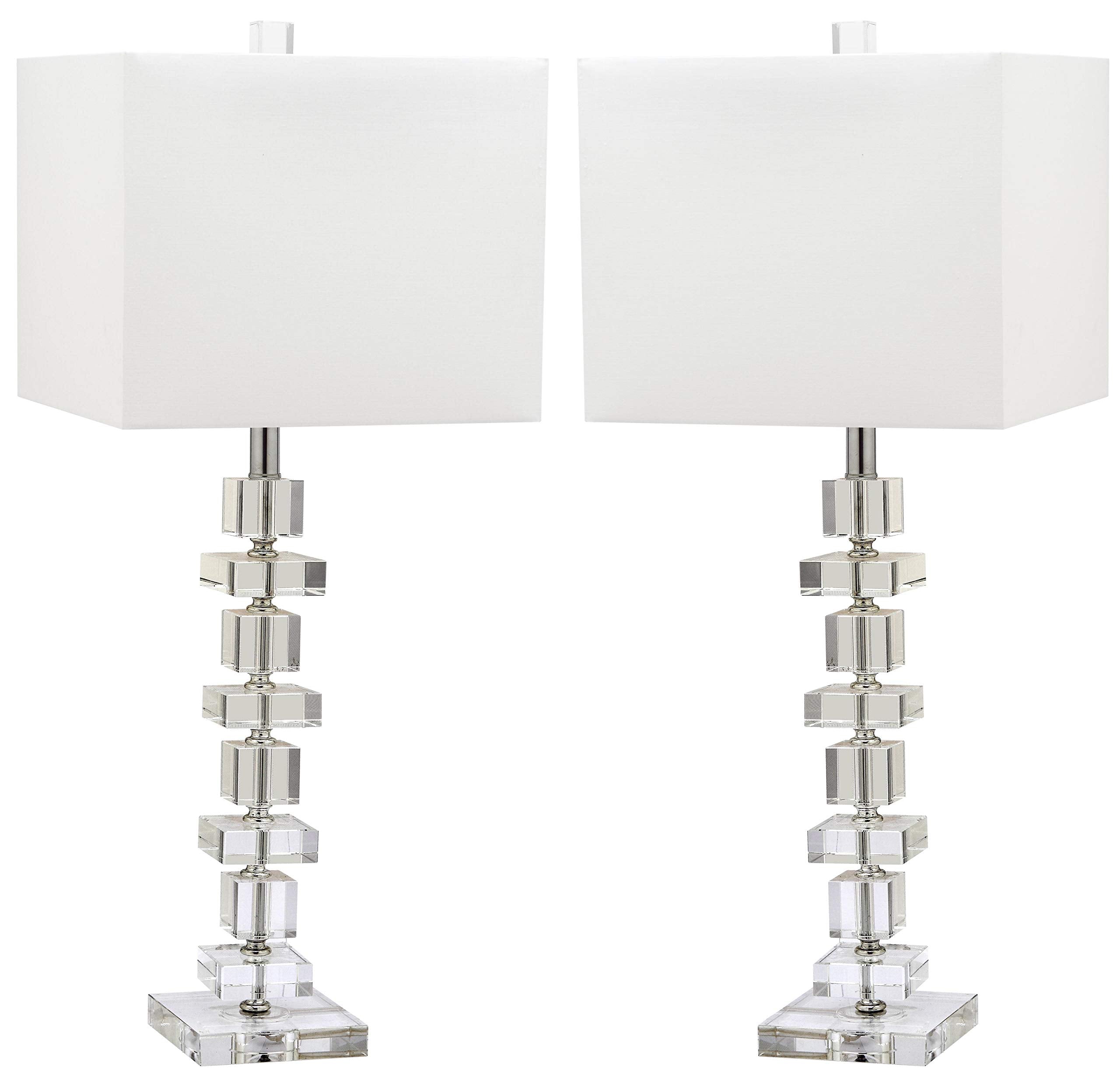 Safavieh Desk Nightstand Table Lamp Set of 2, 28 Inch, Clear/Chrome, Crystal, Model LIT4169A-SET2, LED Bulbs Included
