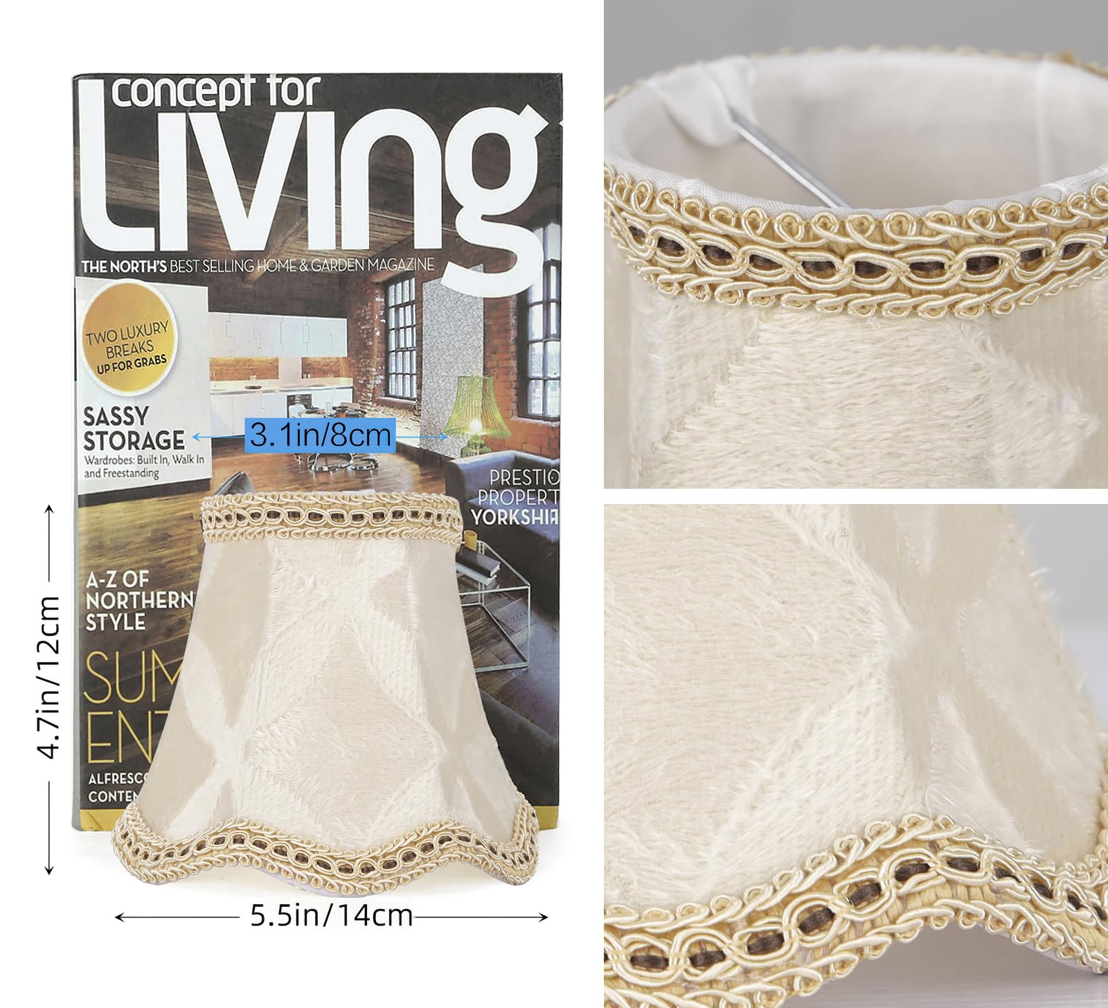 Fuloon Small Clip-On Lamp Shades, 6 Pack, Cloth-Made, Apricot, Modern European Style, 3.3x4.3x4.7 in, Model DL-LC