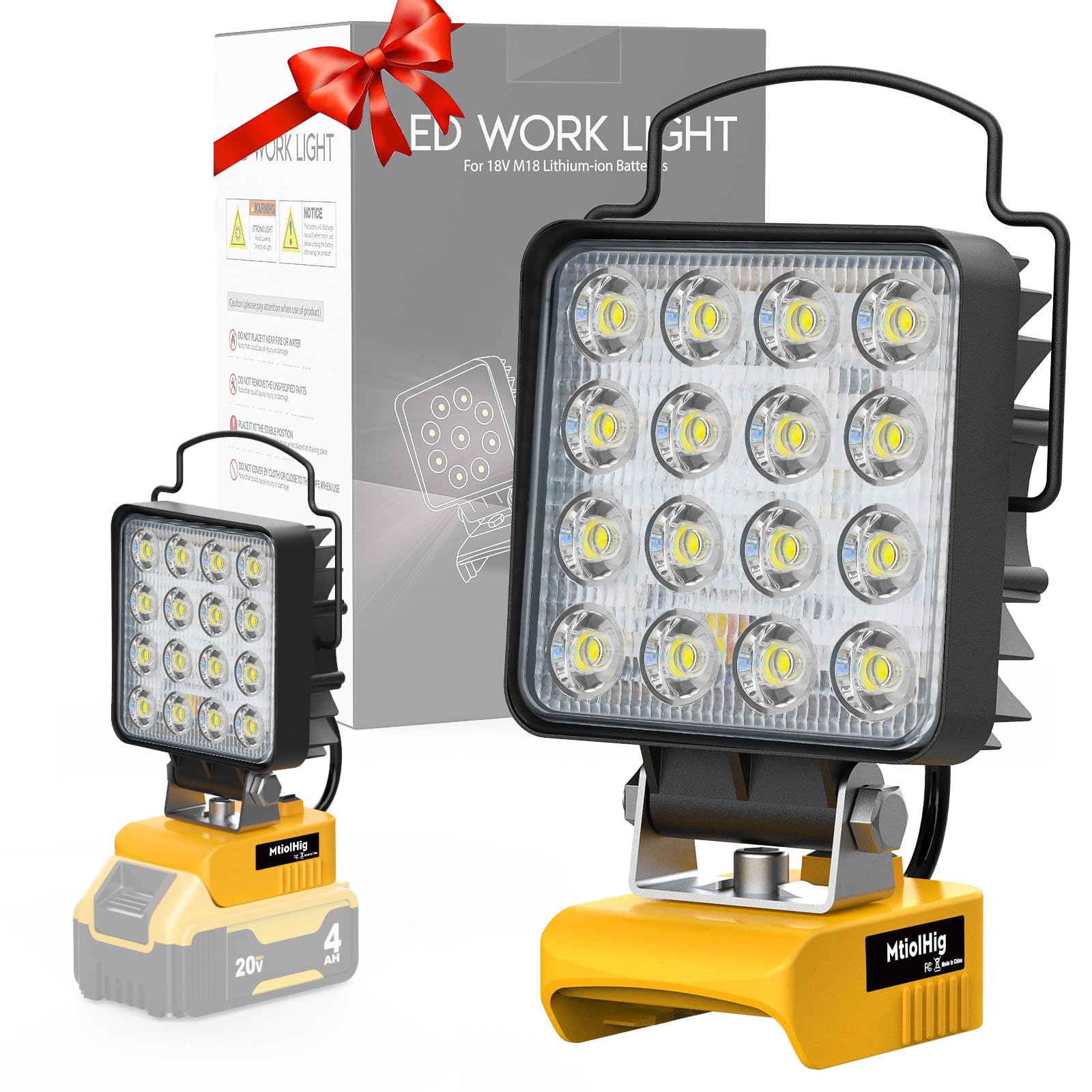 MtiolHig Cordless LED Work Light for Dewalt 18V 20V Battery, 48W 4800 Lumens, USB & Type-C Charging, Ideal for Garage & Job