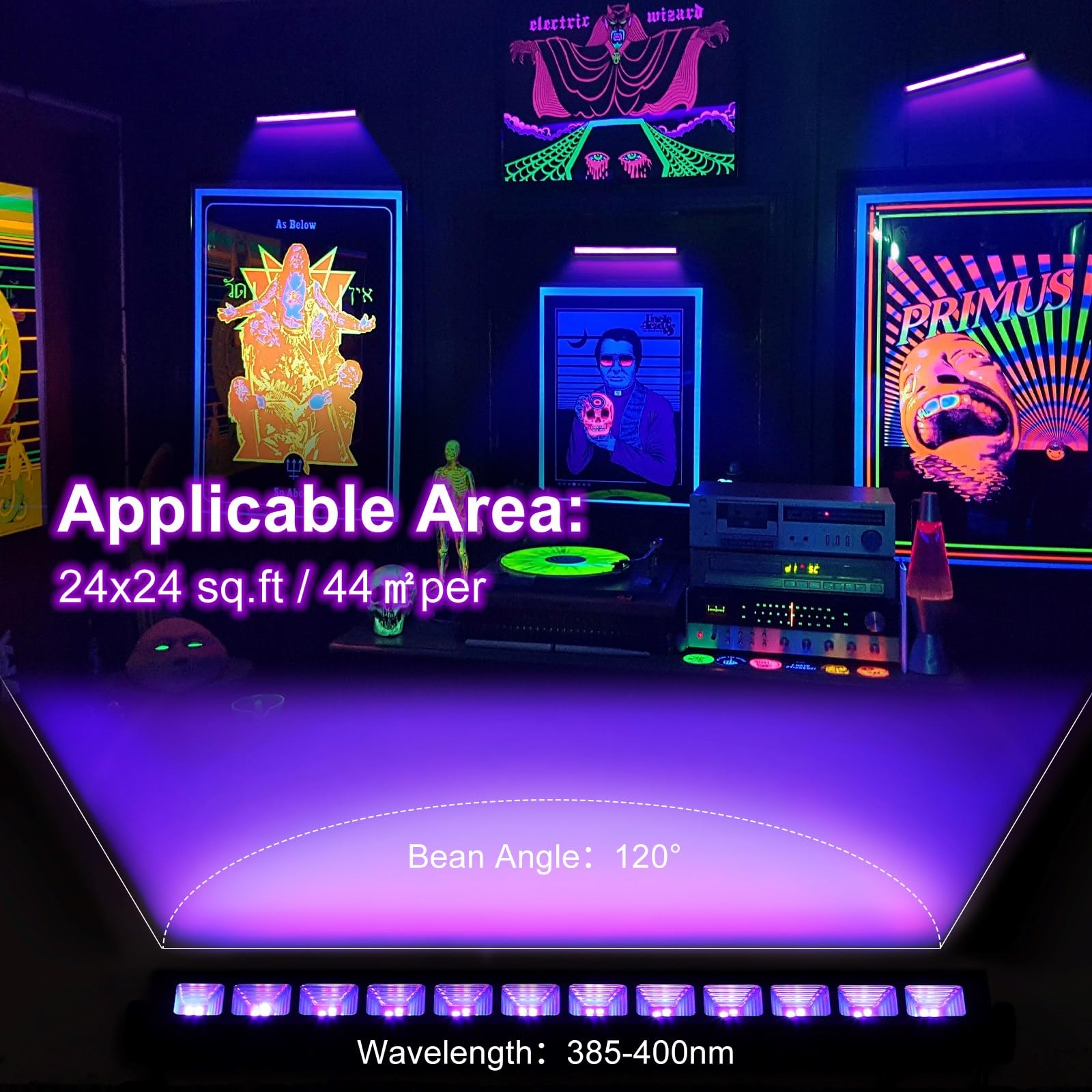 8 Pack 40W Led Black Light Bar, Black Lights Light Up 4000Ft² With Switch+Plug+6Ft Cord, For Glow Party Supply, Halloween, Bedroom, Body Paint, Fluorescent Party